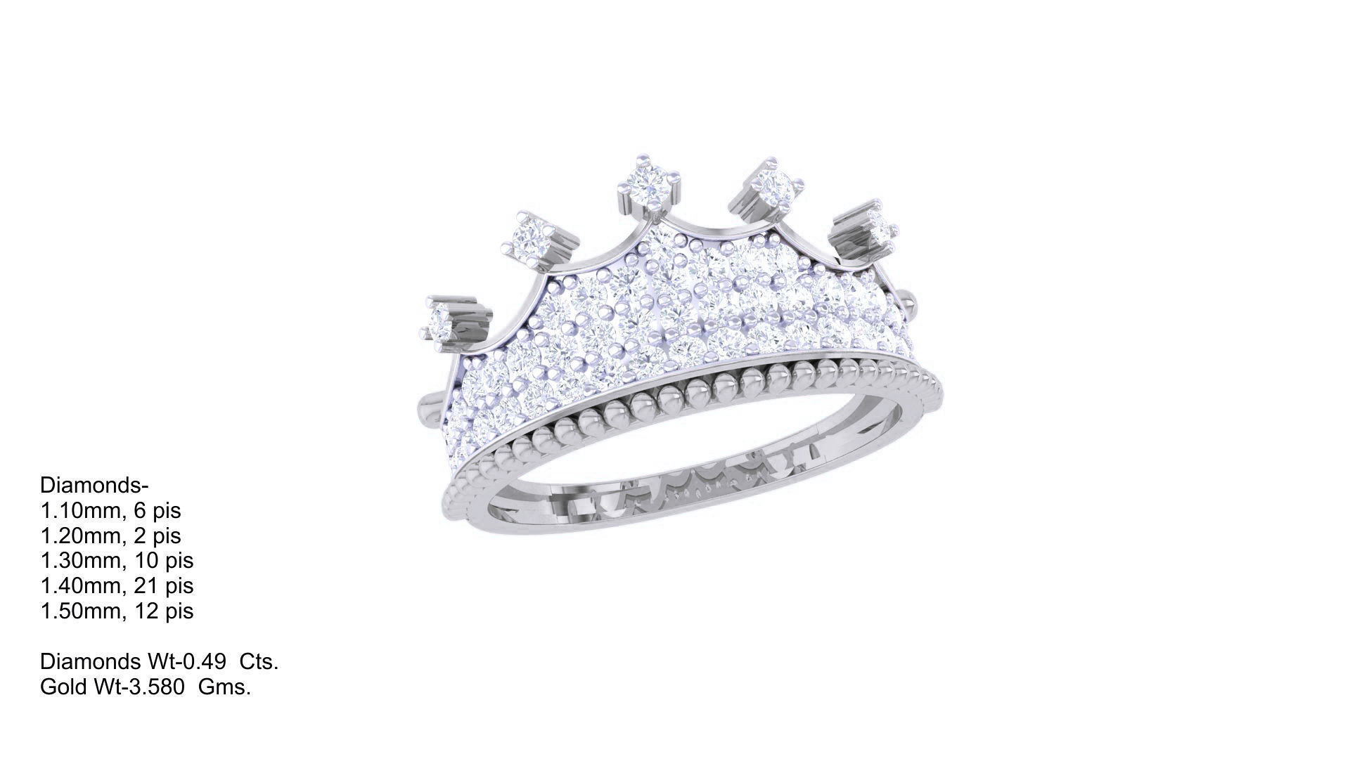 Crown High Jewelry Diamond Cocktail Ring 3dm stl obj mtl glb 3D print model_4