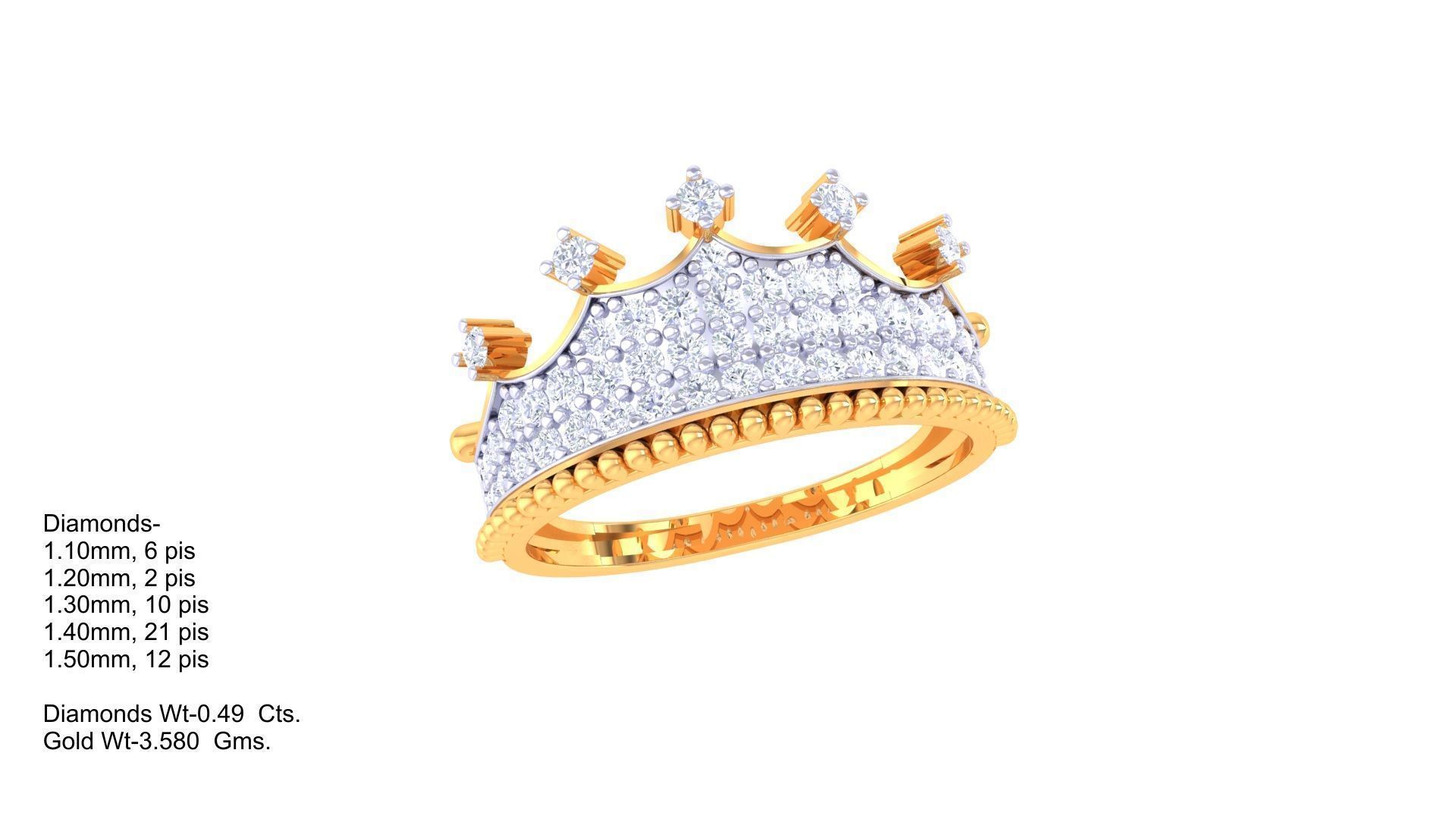 Crown High Jewelry Diamond Cocktail Ring 3dm stl obj mtl glb 3D print model_3