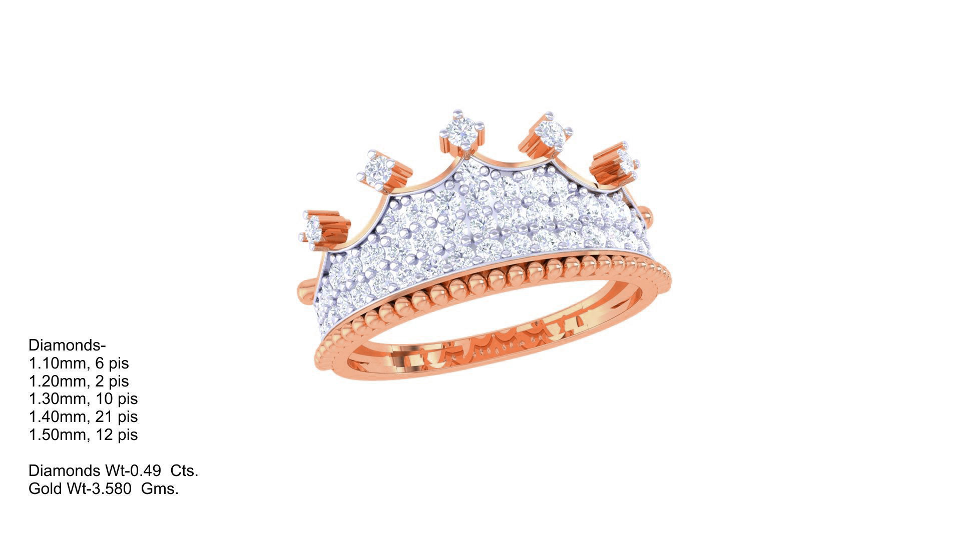 Crown High Jewelry Diamond Cocktail Ring 3dm stl obj mtl glb 3D print model_5