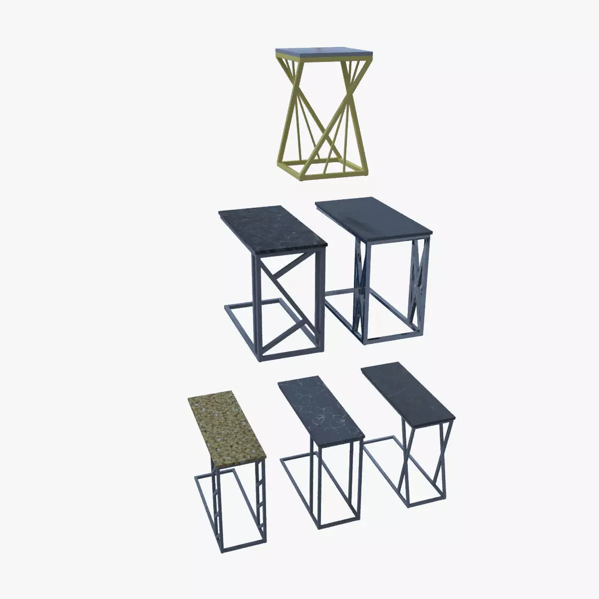 Pack of 5 coffee tables and one chair in LOFT style 3D model_0