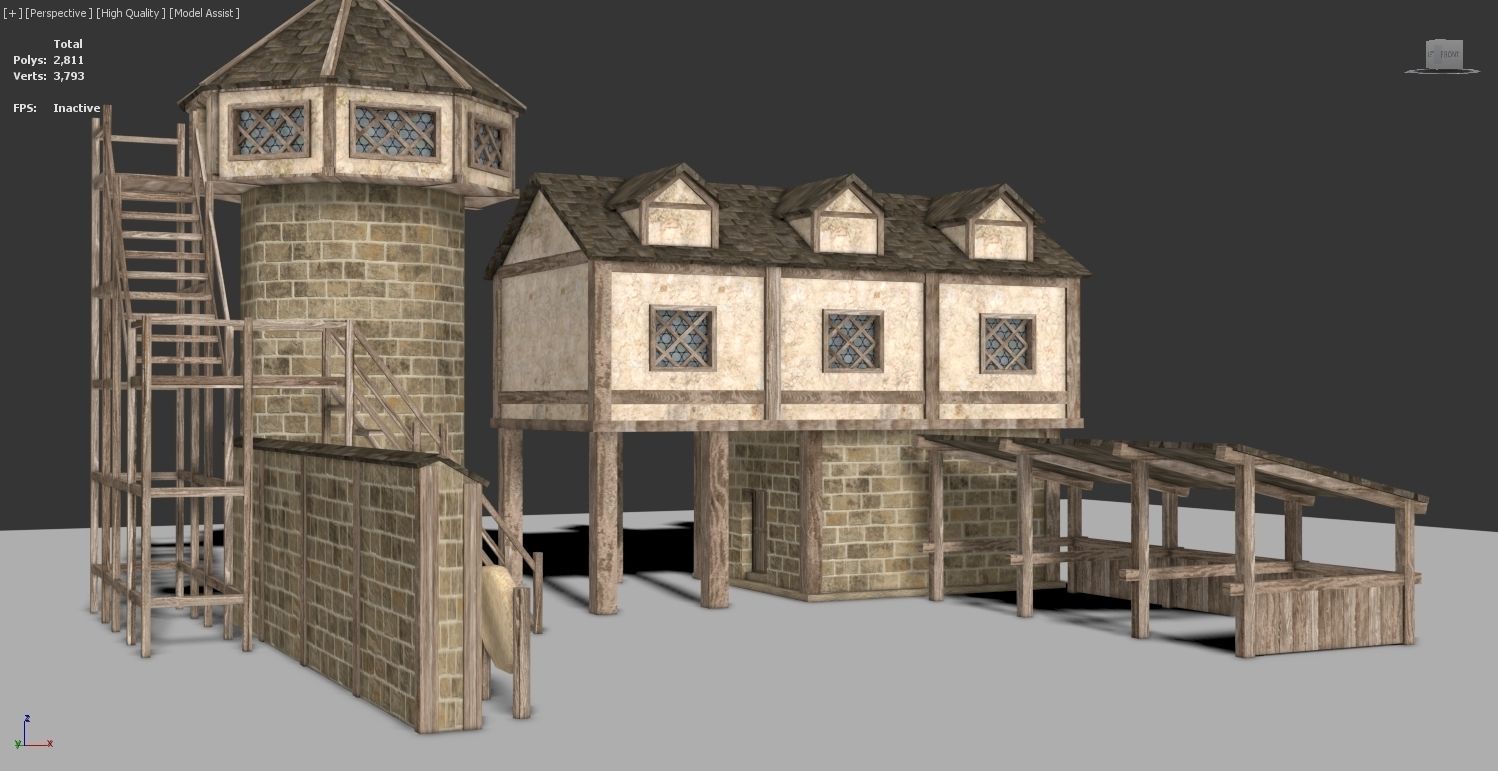 Medieval Archery Building Low-poly 3D model_1