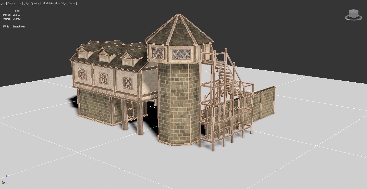 Medieval Archery Building Low-poly 3D model_6