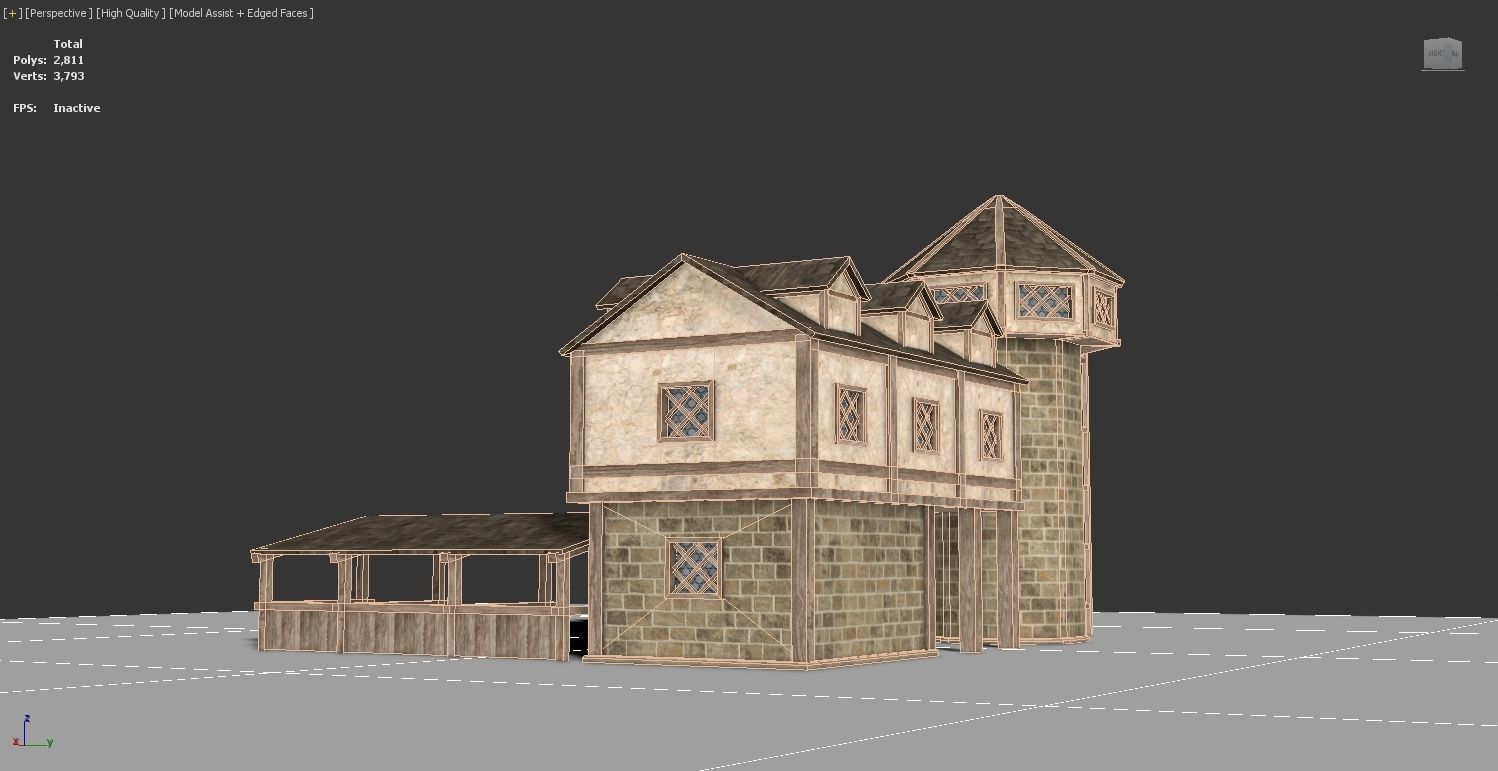 Medieval Archery Building Low-poly 3D model_7