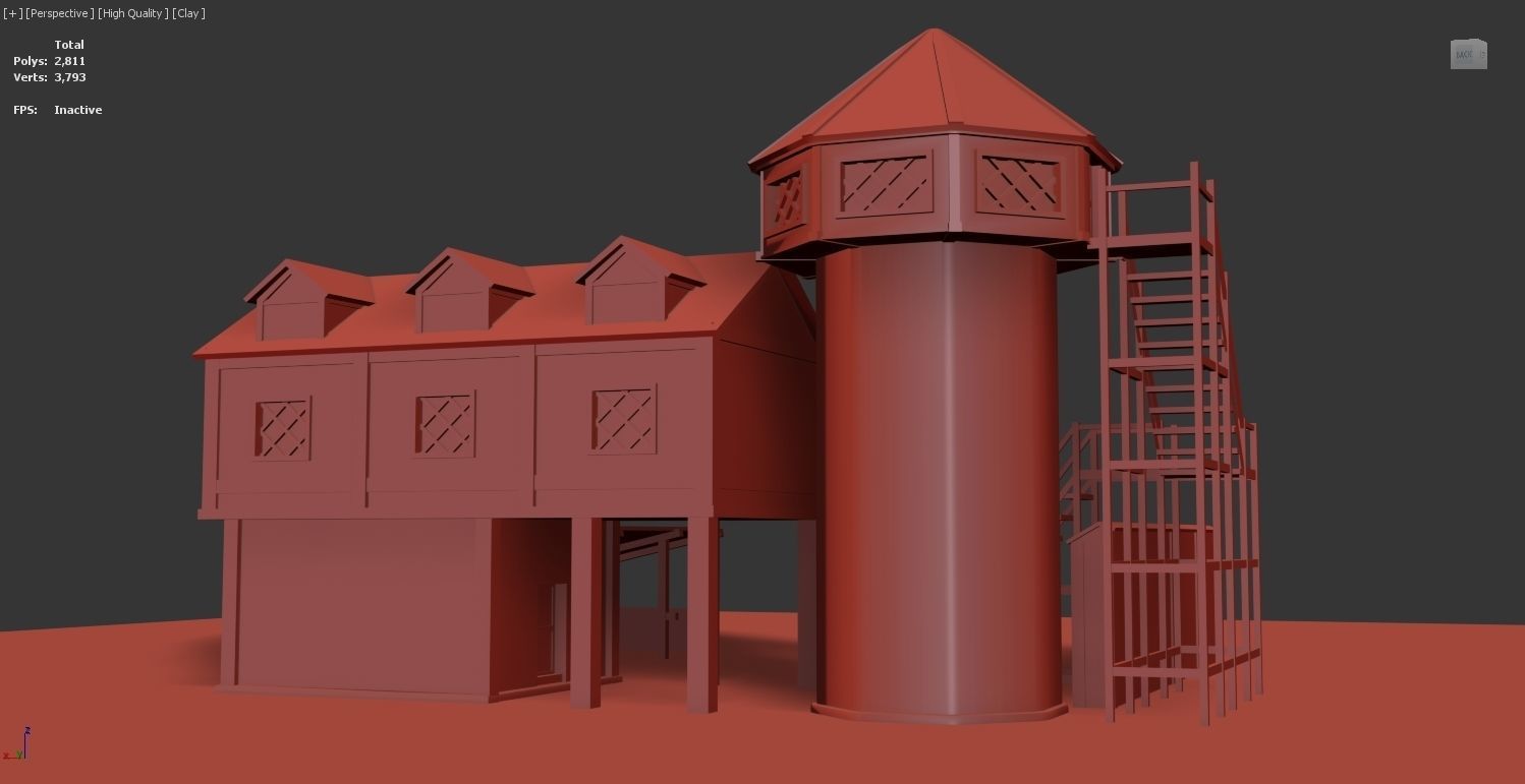 Medieval Archery Building Low-poly 3D model_10