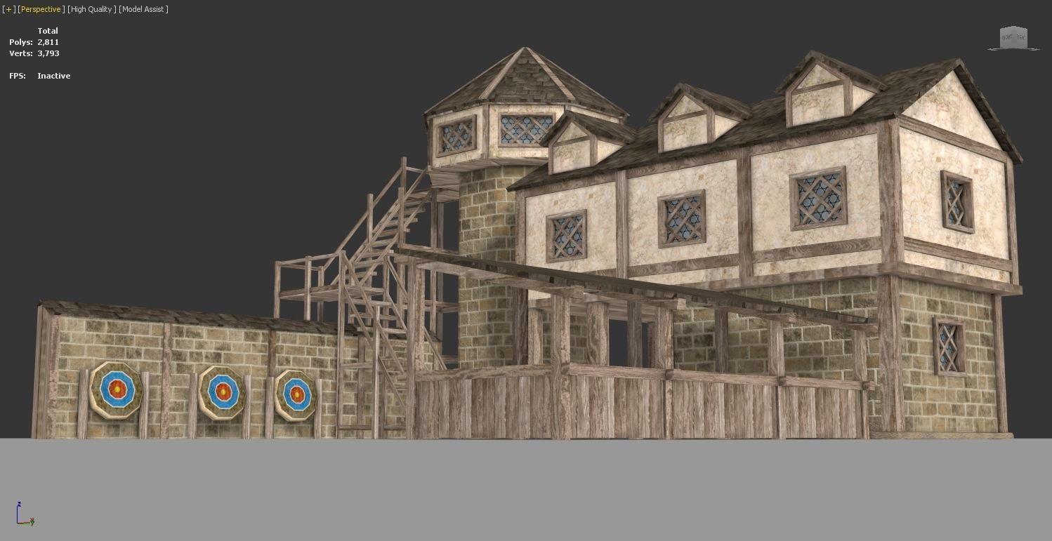 Medieval Archery Building Low-poly 3D model_4