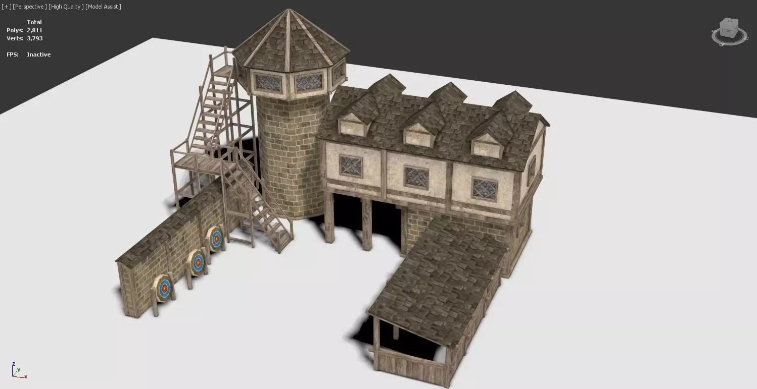 Medieval Archery Building Low-poly 3D model_0