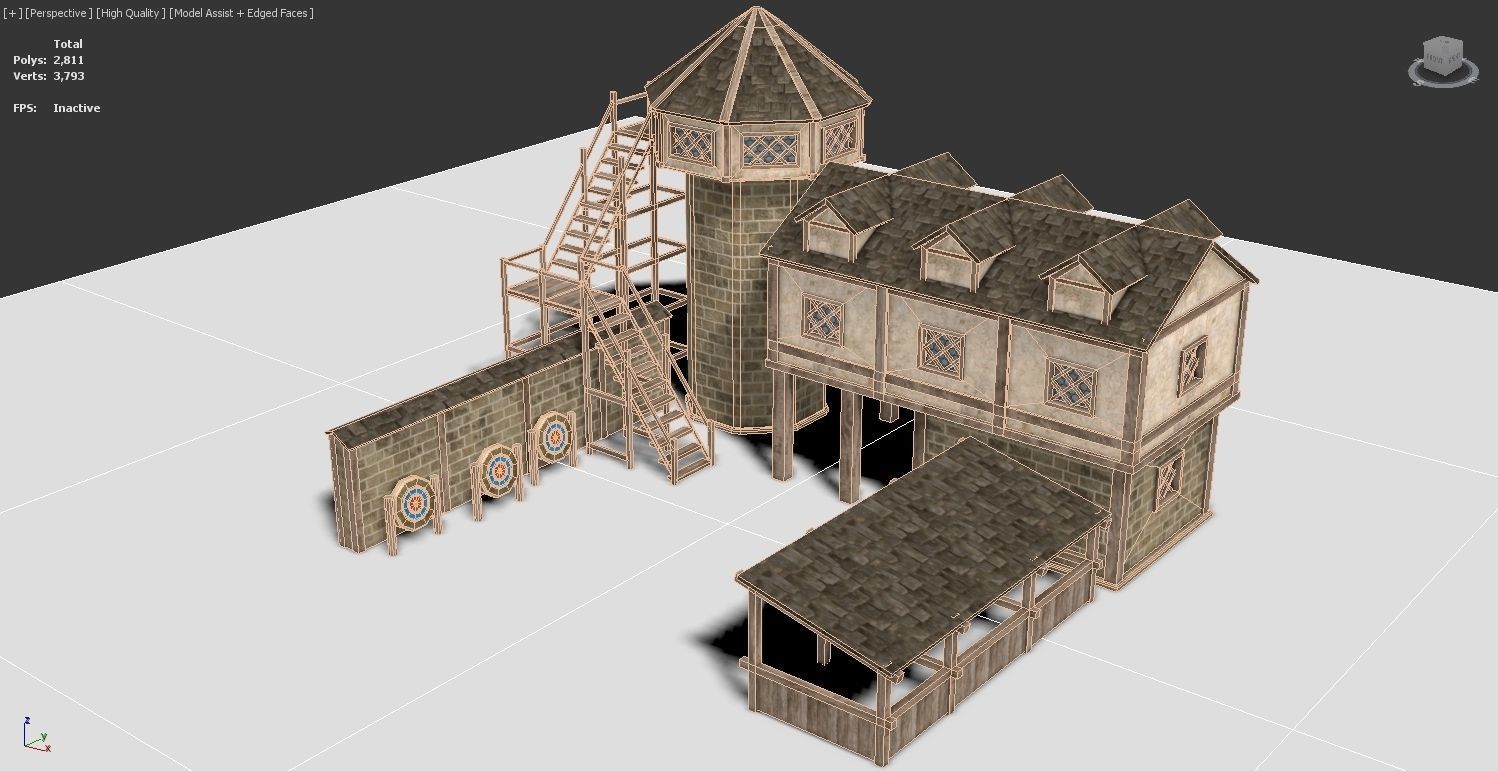 Medieval Archery Building Low-poly 3D model_5