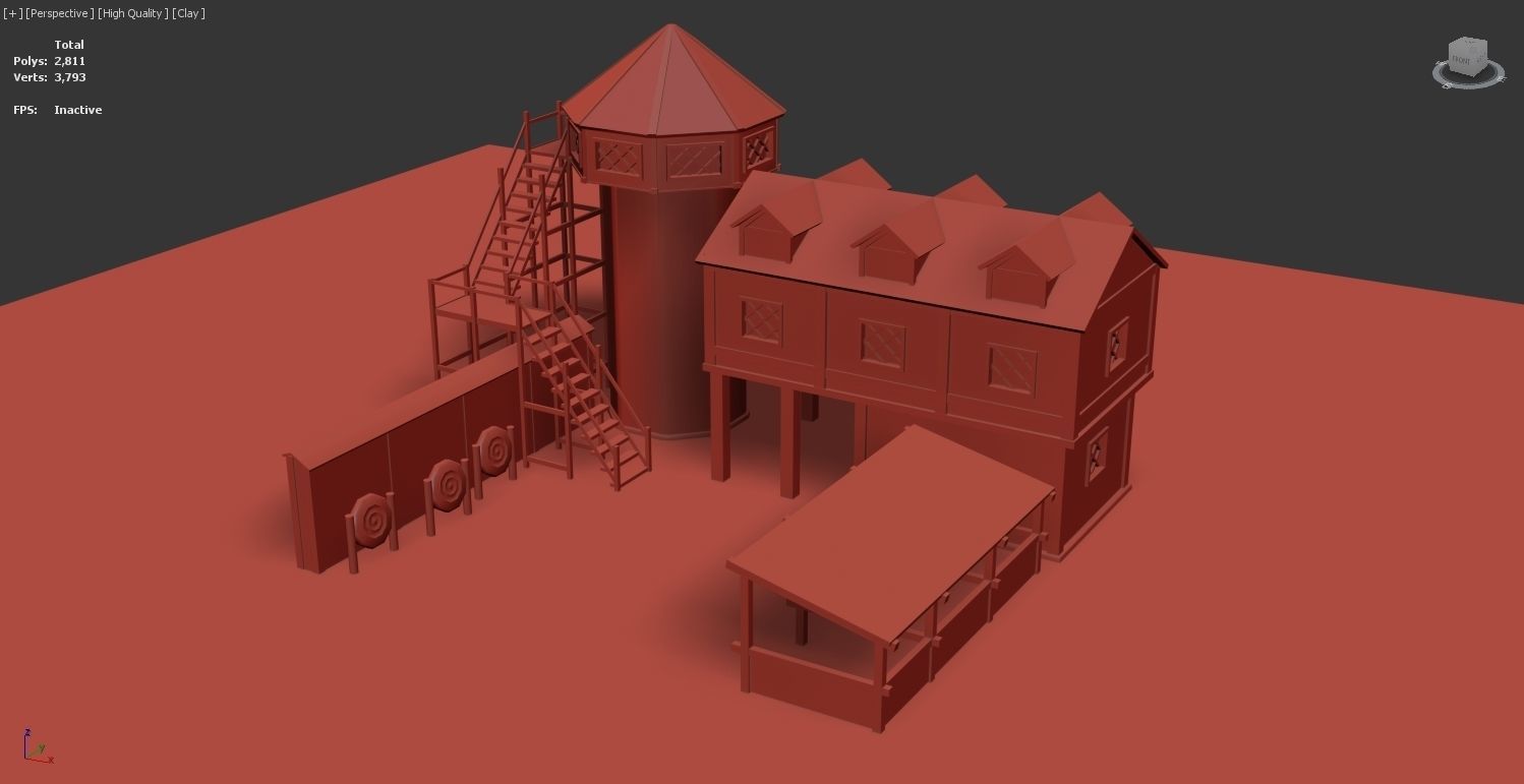 Medieval Archery Building Low-poly 3D model_8