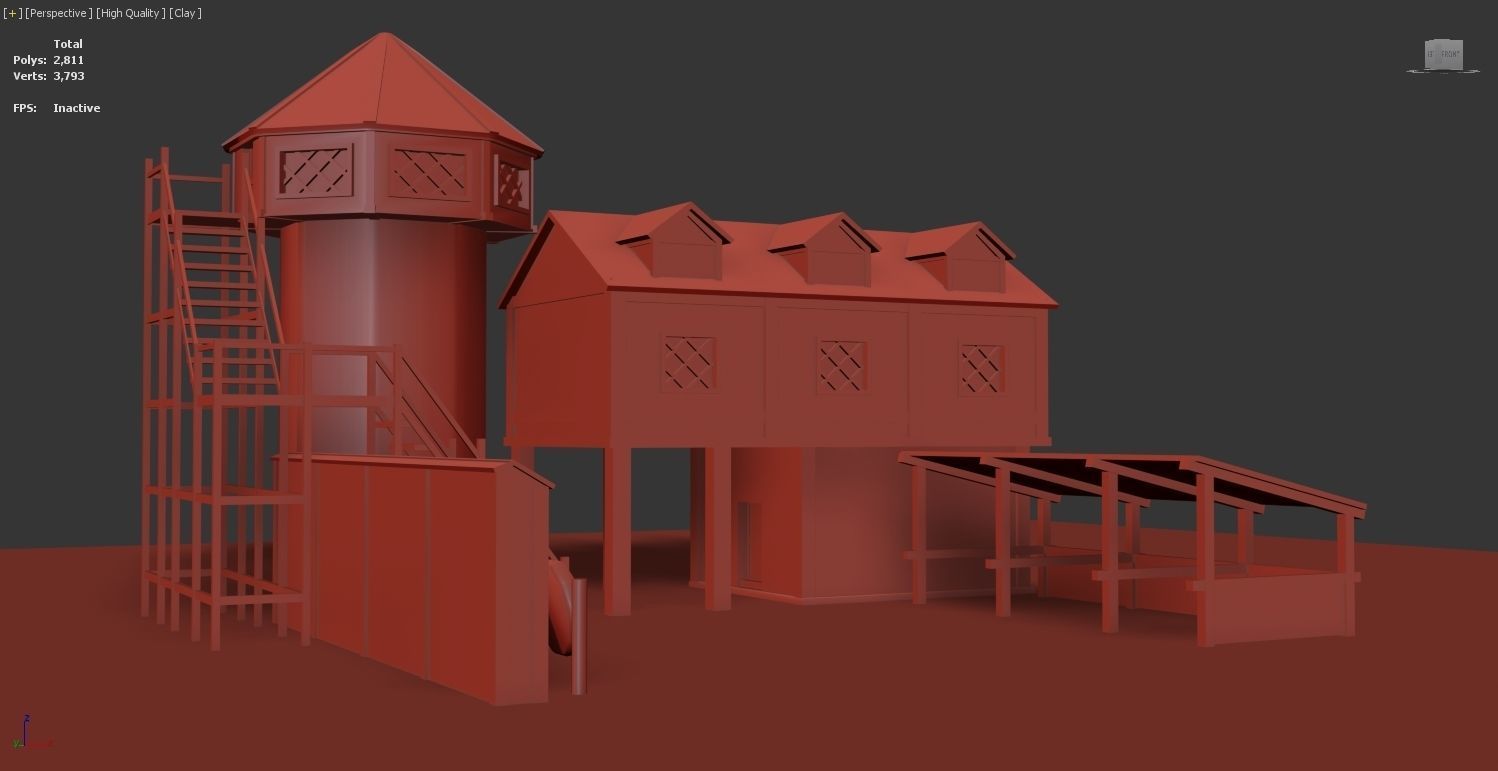 Medieval Archery Building Low-poly 3D model_9
