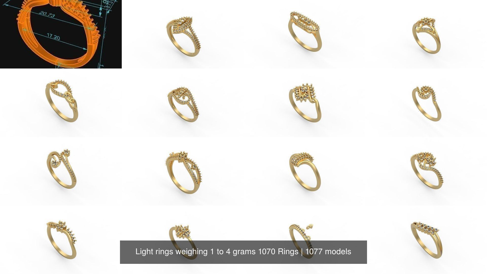 Light rings weighing 1 to 4 grams 1070 Rings 3D Model Collection_265