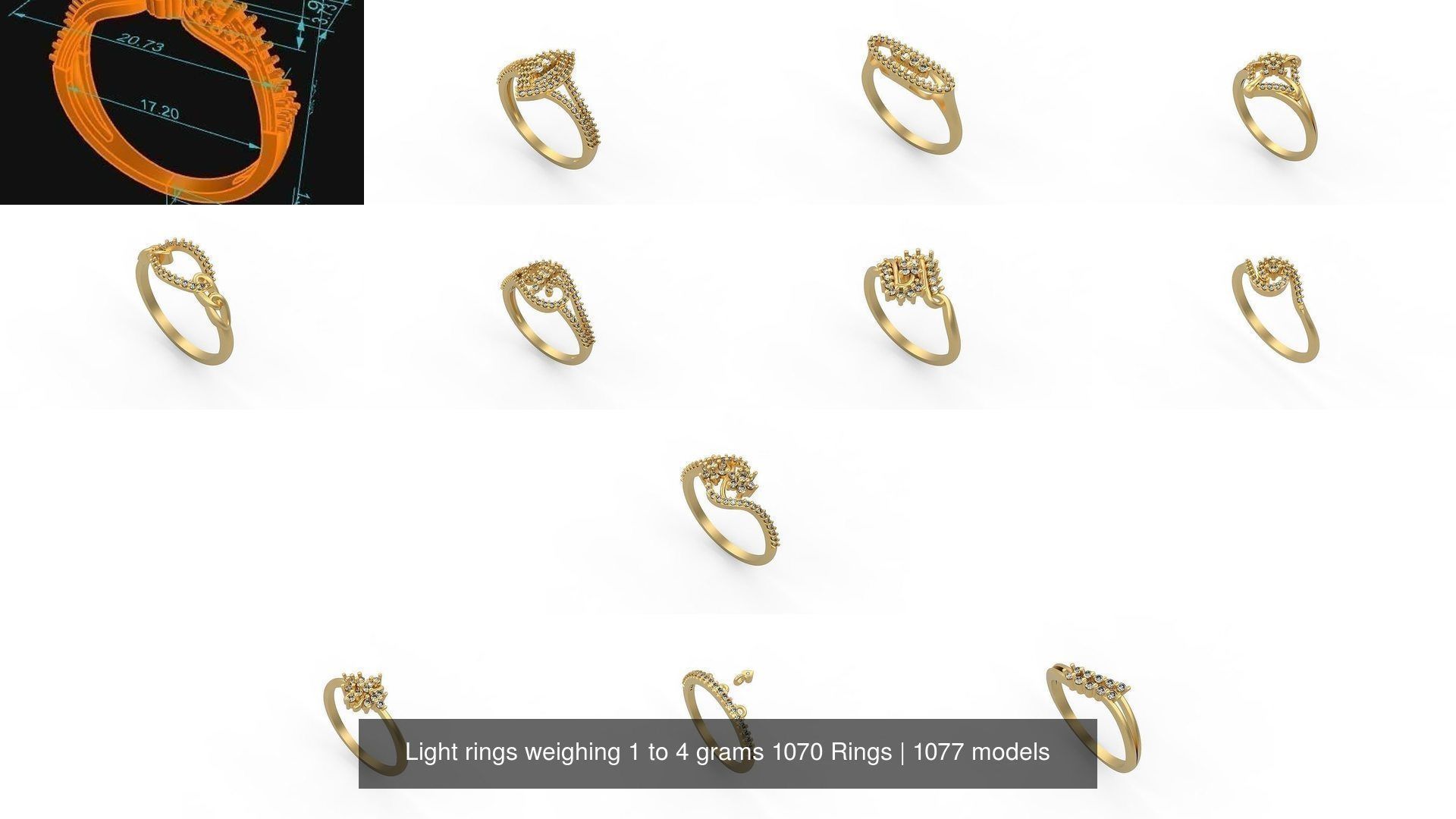 Light rings weighing 1 to 4 grams 1070 Rings 3D Model Collection_273