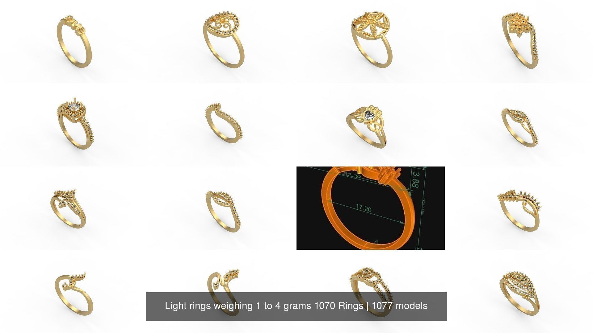 Light rings weighing 1 to 4 grams 1070 Rings 3D Model Collection_223