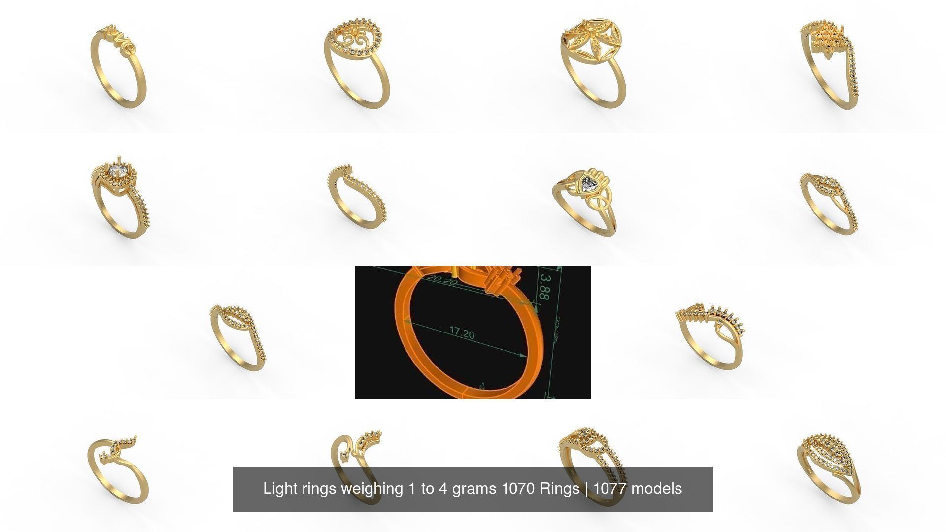 Light rings weighing 1 to 4 grams 1070 Rings 3D Model Collection_206