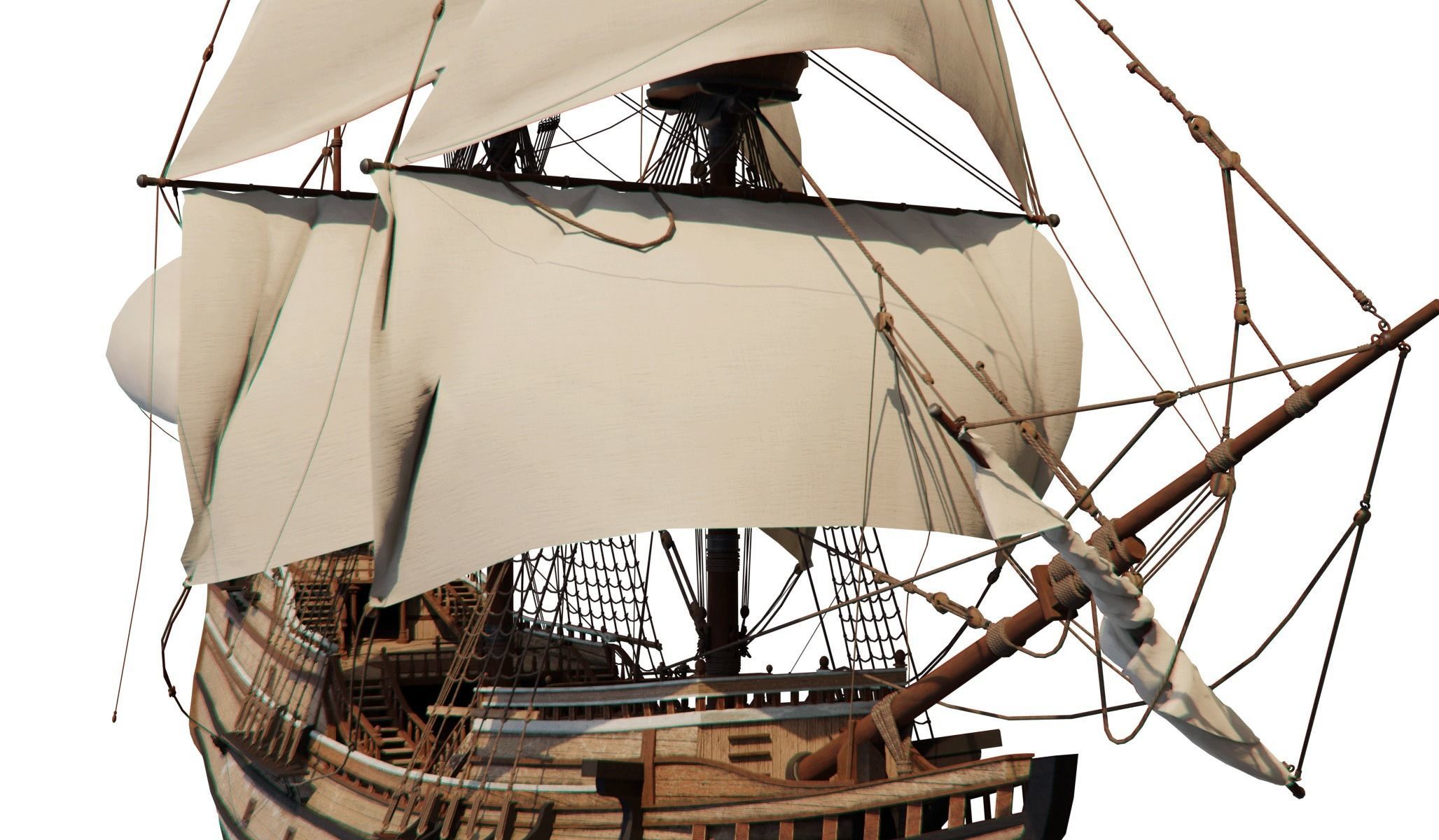 Galleon Mayflower Multideck With Interior Ship Low-poly 3D model_5