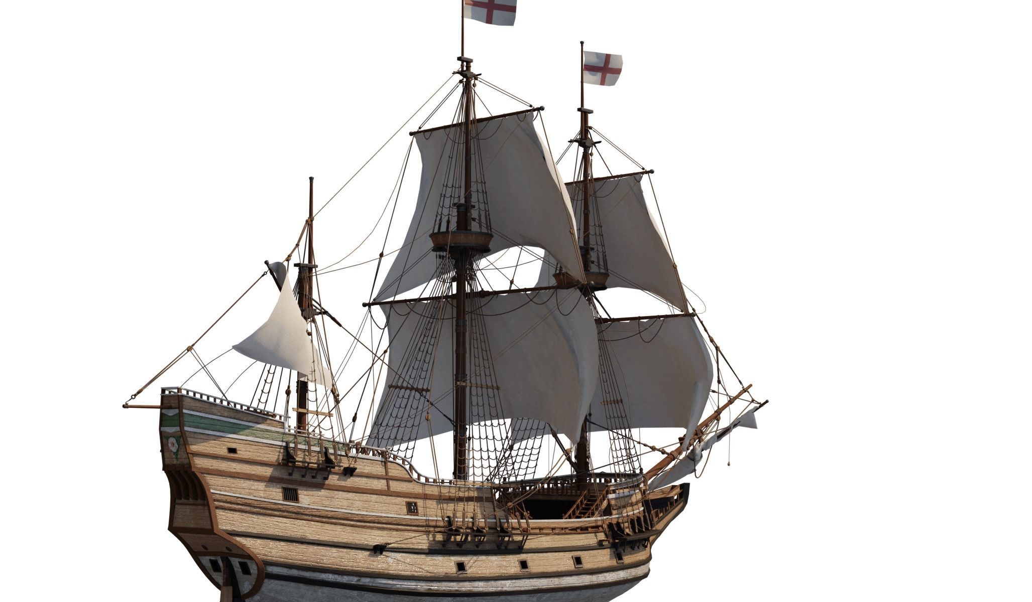 Galleon Mayflower Multideck With Interior Ship Low-poly 3D model_13
