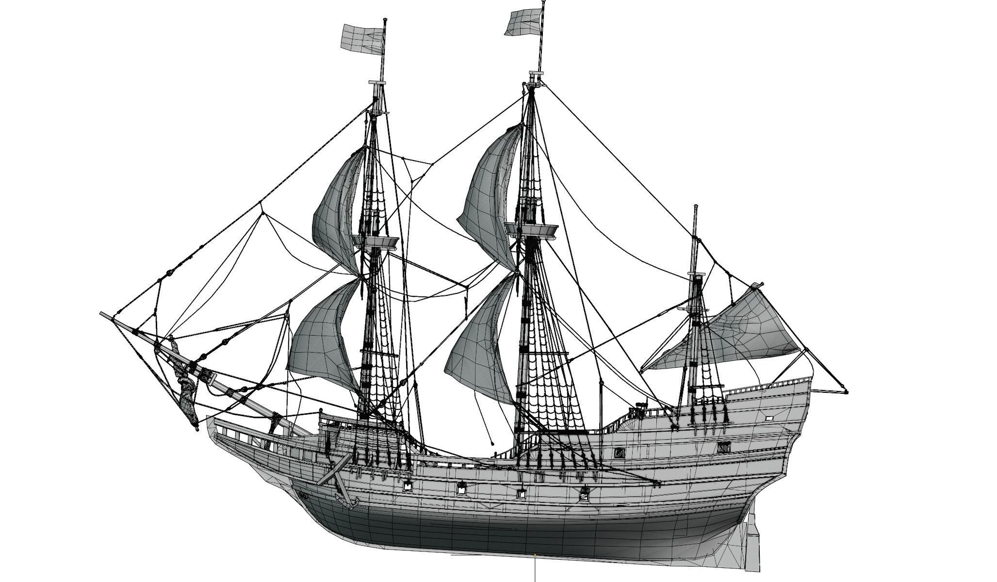 Galleon Mayflower Multideck With Interior Ship Low-poly 3D model_21