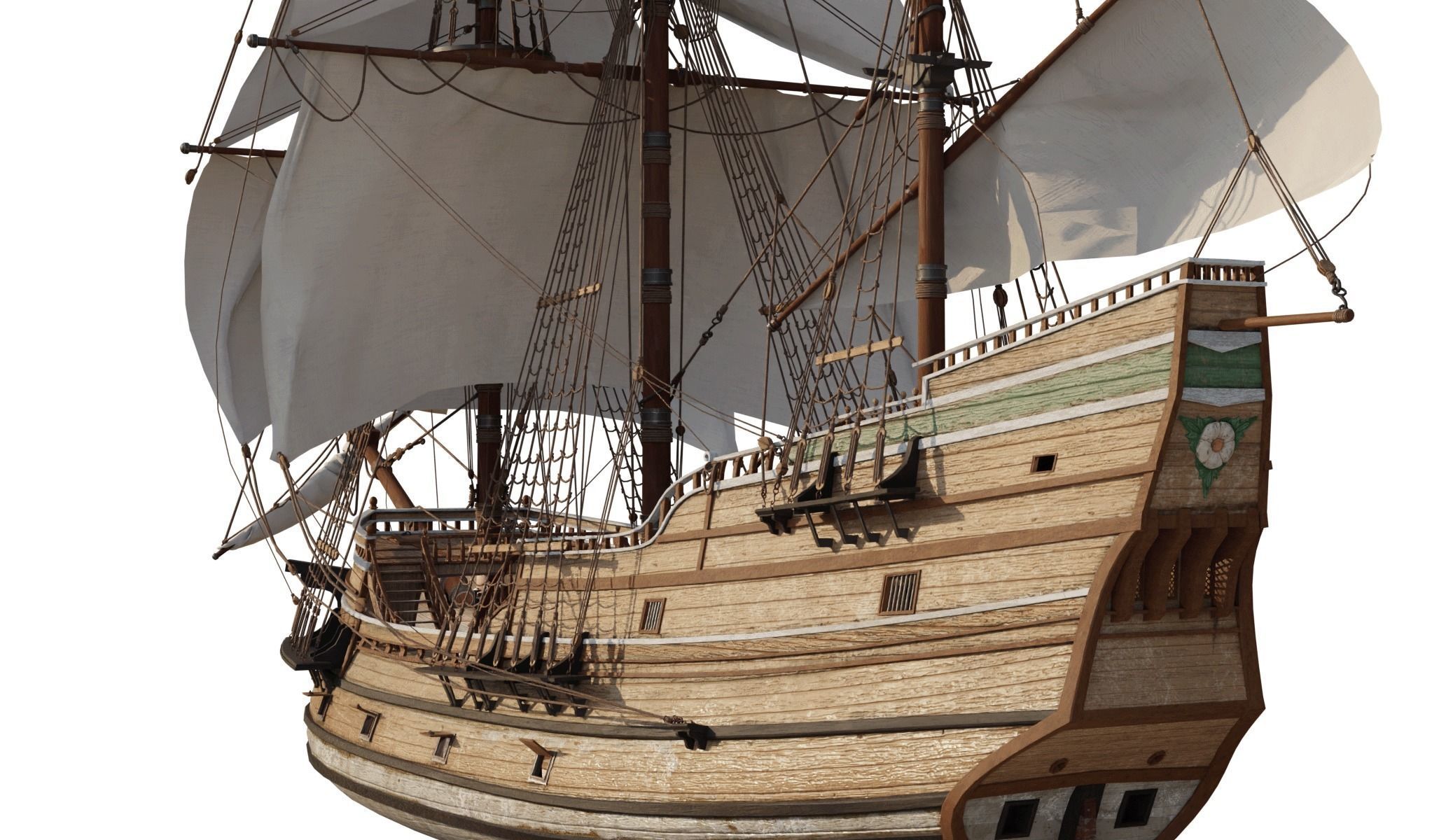 Galleon Mayflower Multideck With Interior Ship Low-poly 3D model_11