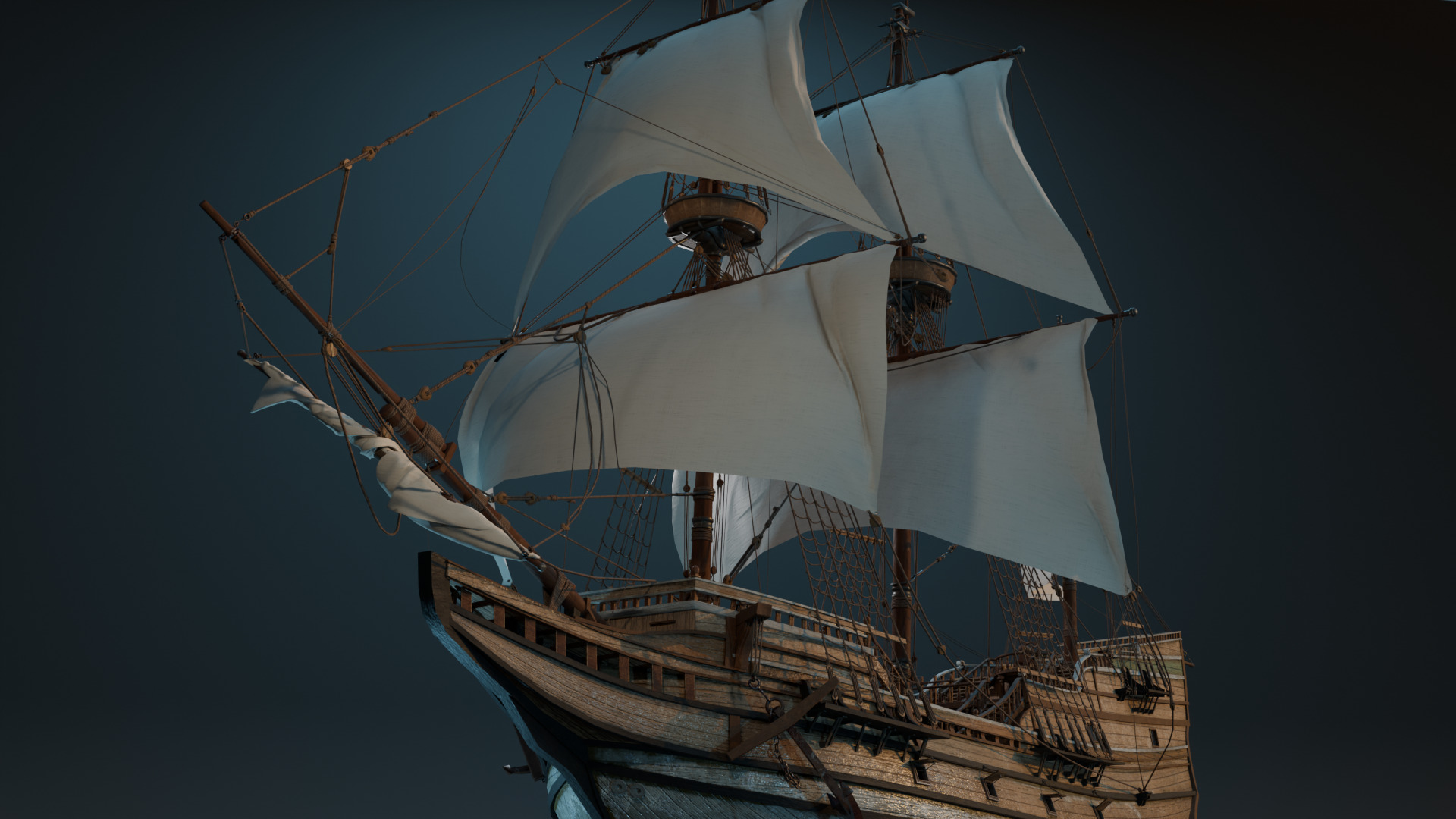 Galleon Mayflower Multideck With Interior Ship Low-poly 3D model_2