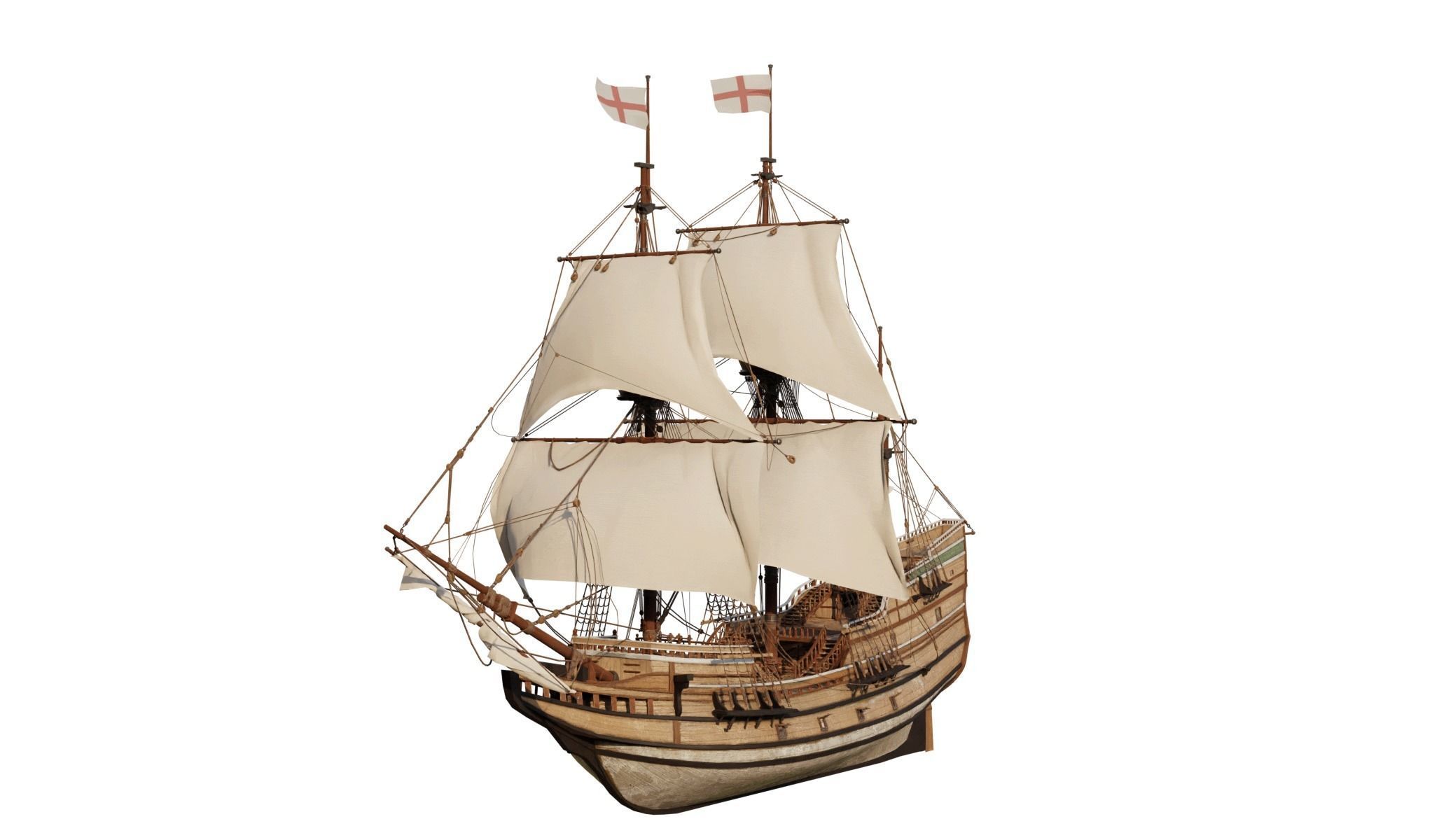Galleon Mayflower Multideck With Interior Ship Low-poly 3D model_6