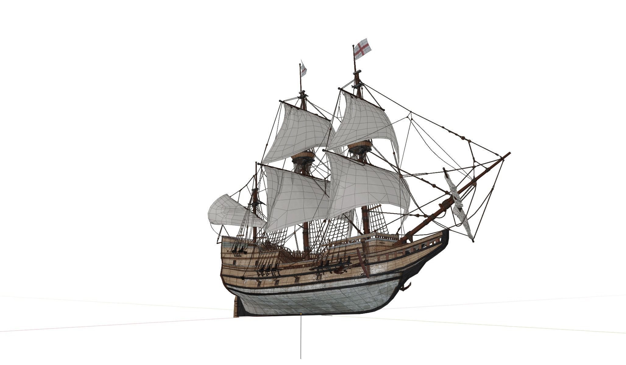 Galleon Mayflower Multideck With Interior Ship Low-poly 3D model_18