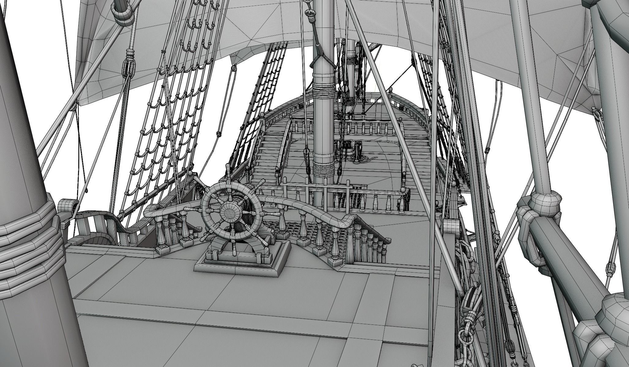 Galleon Mayflower Multideck With Interior Ship Low-poly 3D model_31