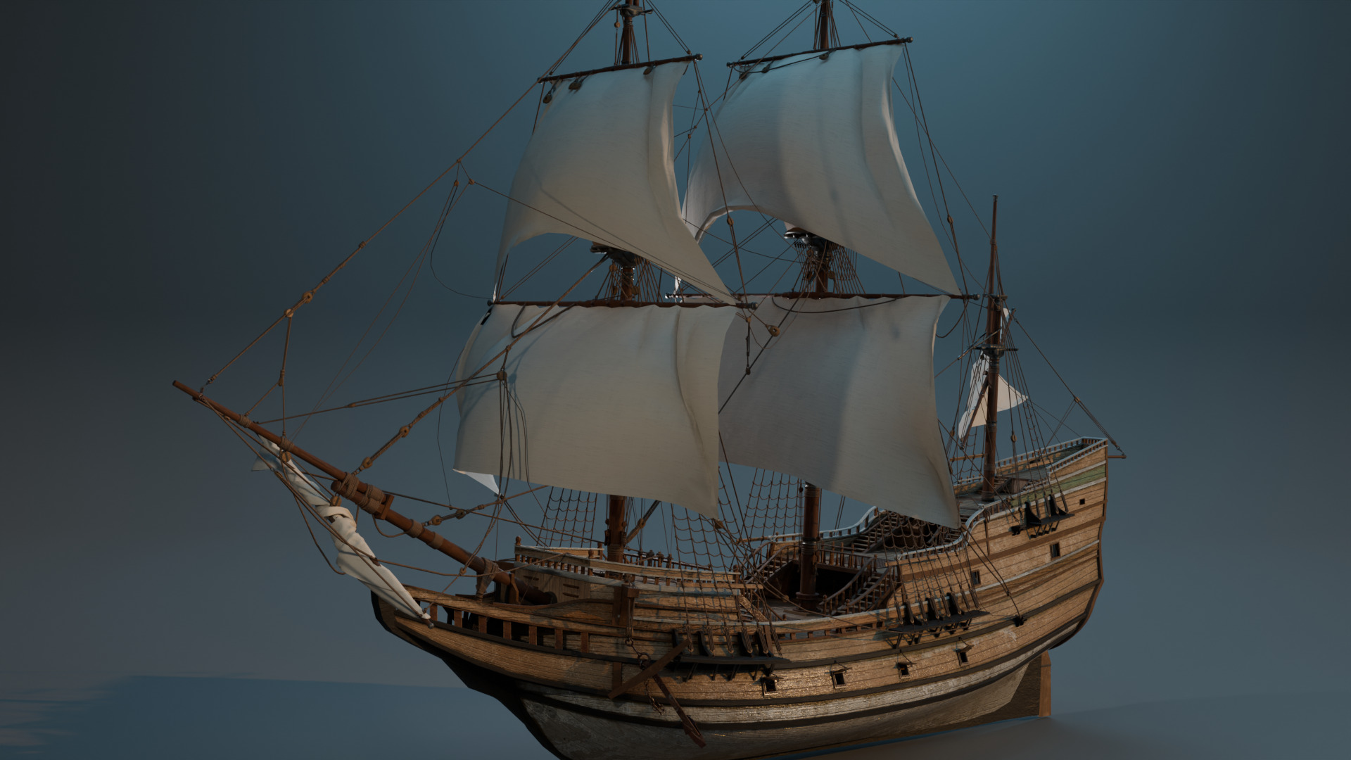 Galleon Mayflower Multideck With Interior Ship Low-poly 3D model_1
