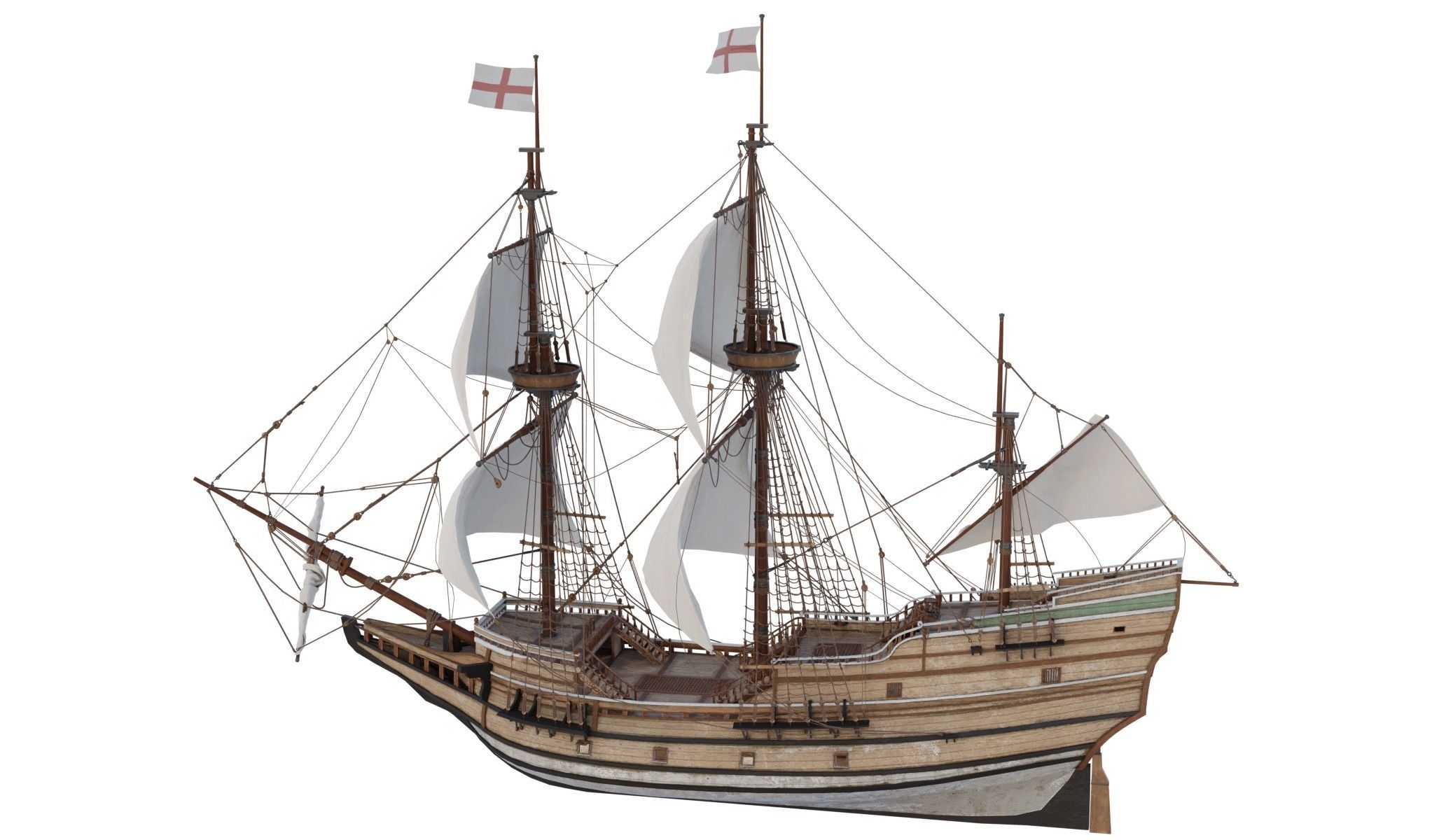 Galleon Mayflower Multideck With Interior Ship Low-poly 3D model_10