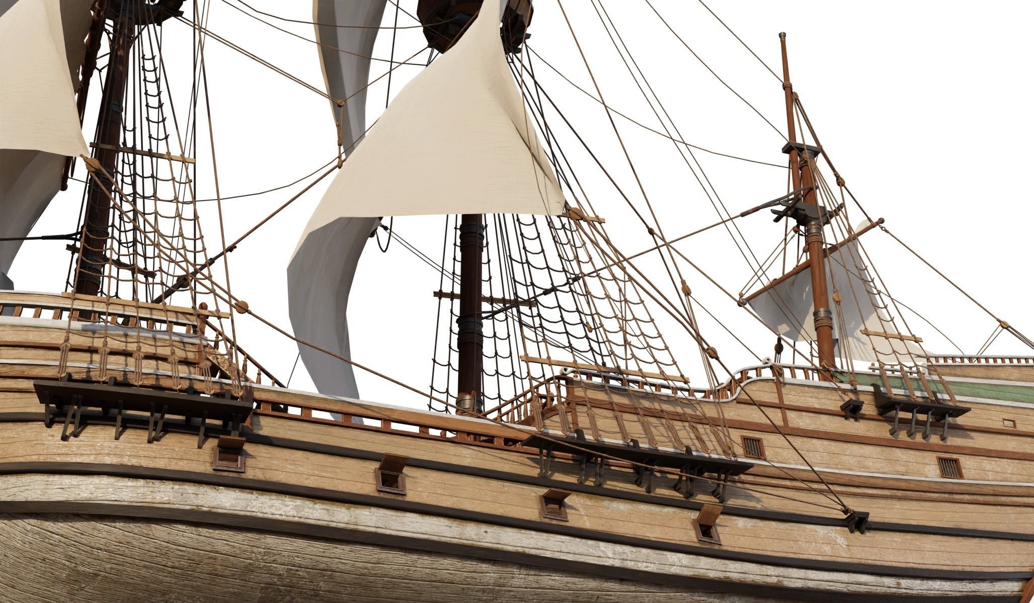 Galleon Mayflower Multideck With Interior Ship Low-poly 3D model_12
