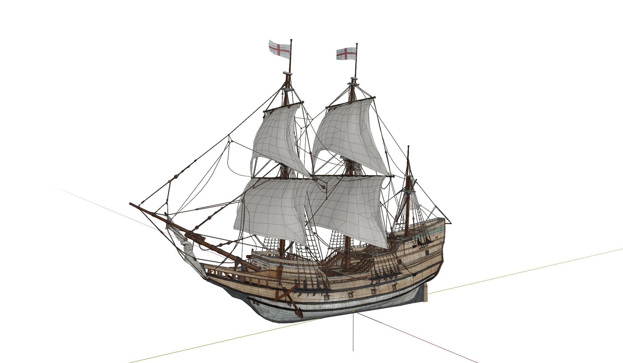Galleon Mayflower Multideck With Interior Ship Low-poly 3D model_17
