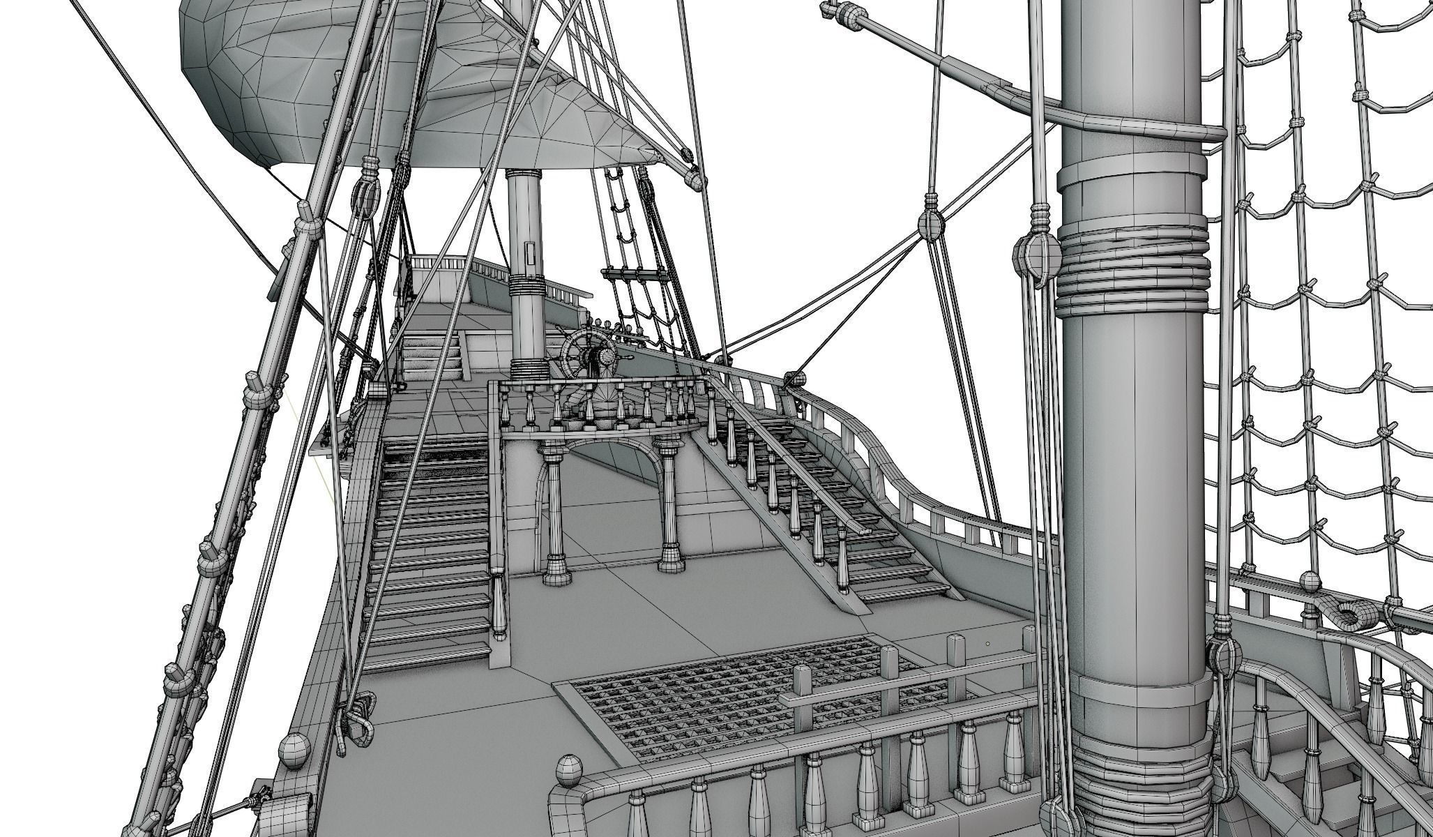 Galleon Mayflower Multideck With Interior Ship Low-poly 3D model_29