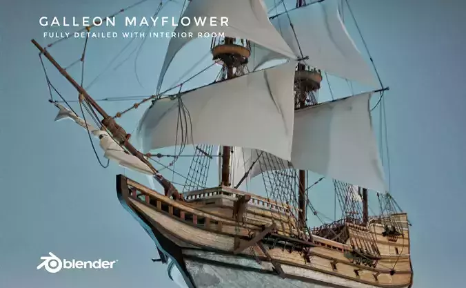 Galleon Mayflower Multideck With Interior Ship Low-poly 3D model