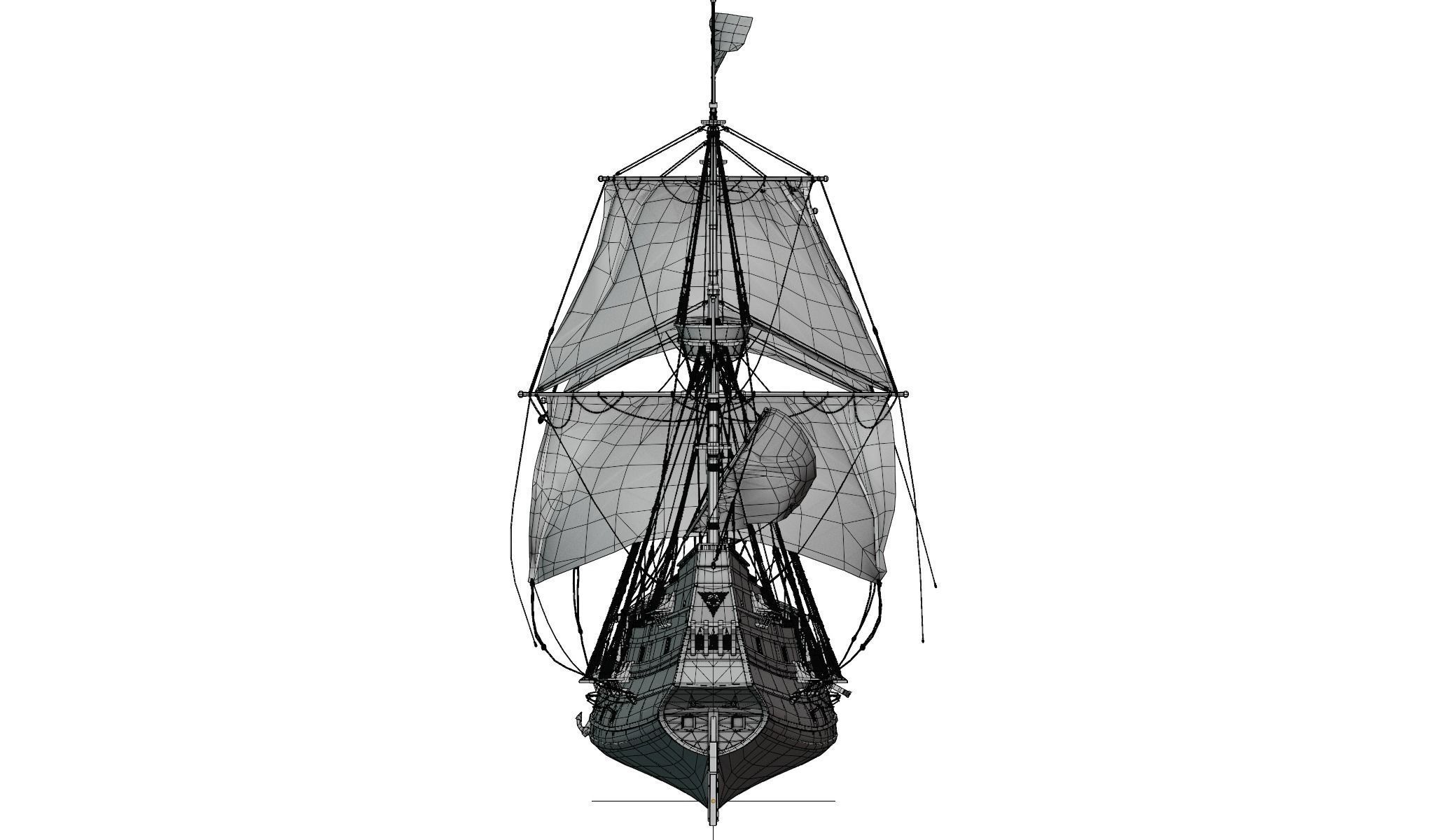 Galleon Mayflower Multideck With Interior Ship Low-poly 3D model_20