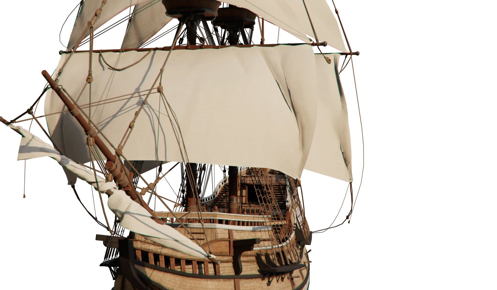 Galleon Mayflower Multideck With Interior Ship Low-poly 3D model_8