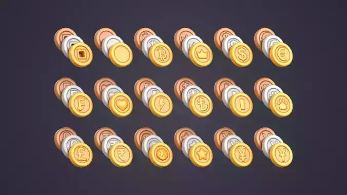 Coin Pack Low-poly 3D model