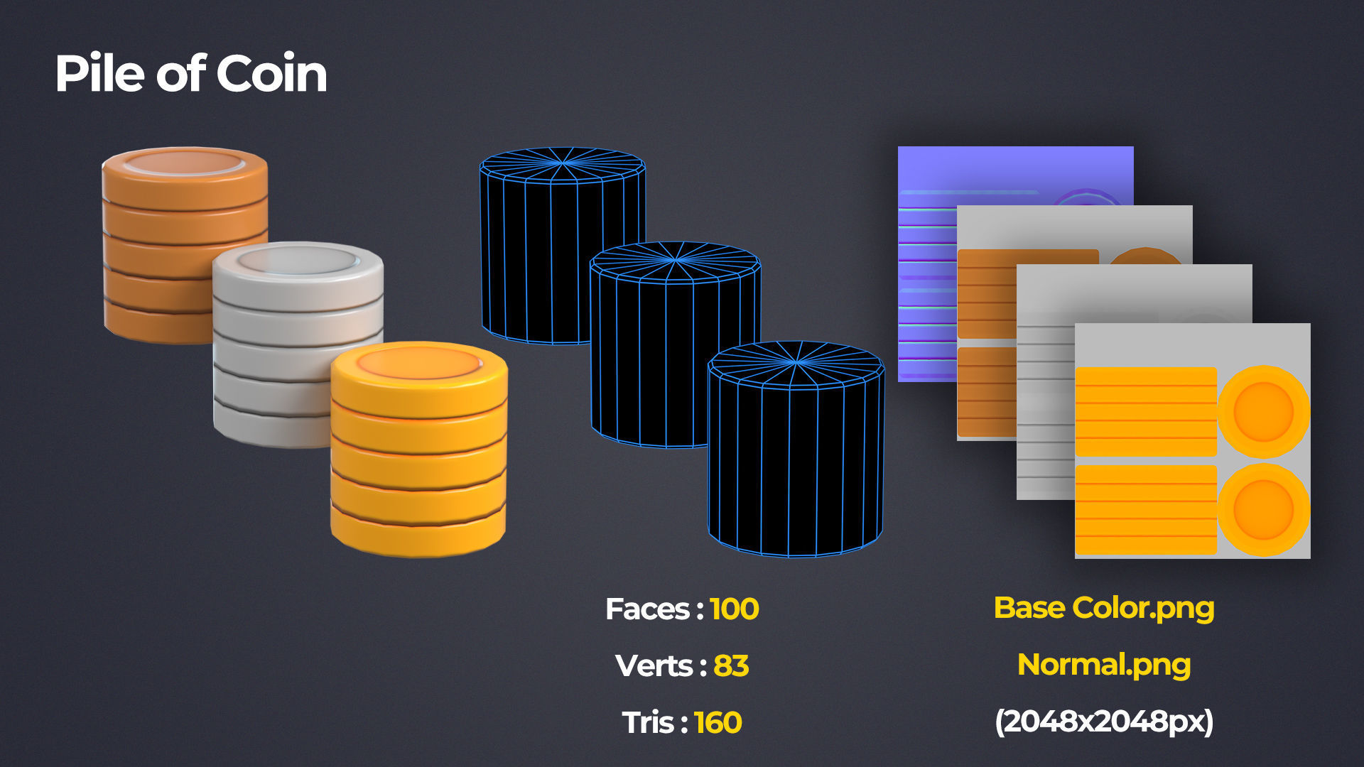 Coin Pack Low-poly 3D model_3