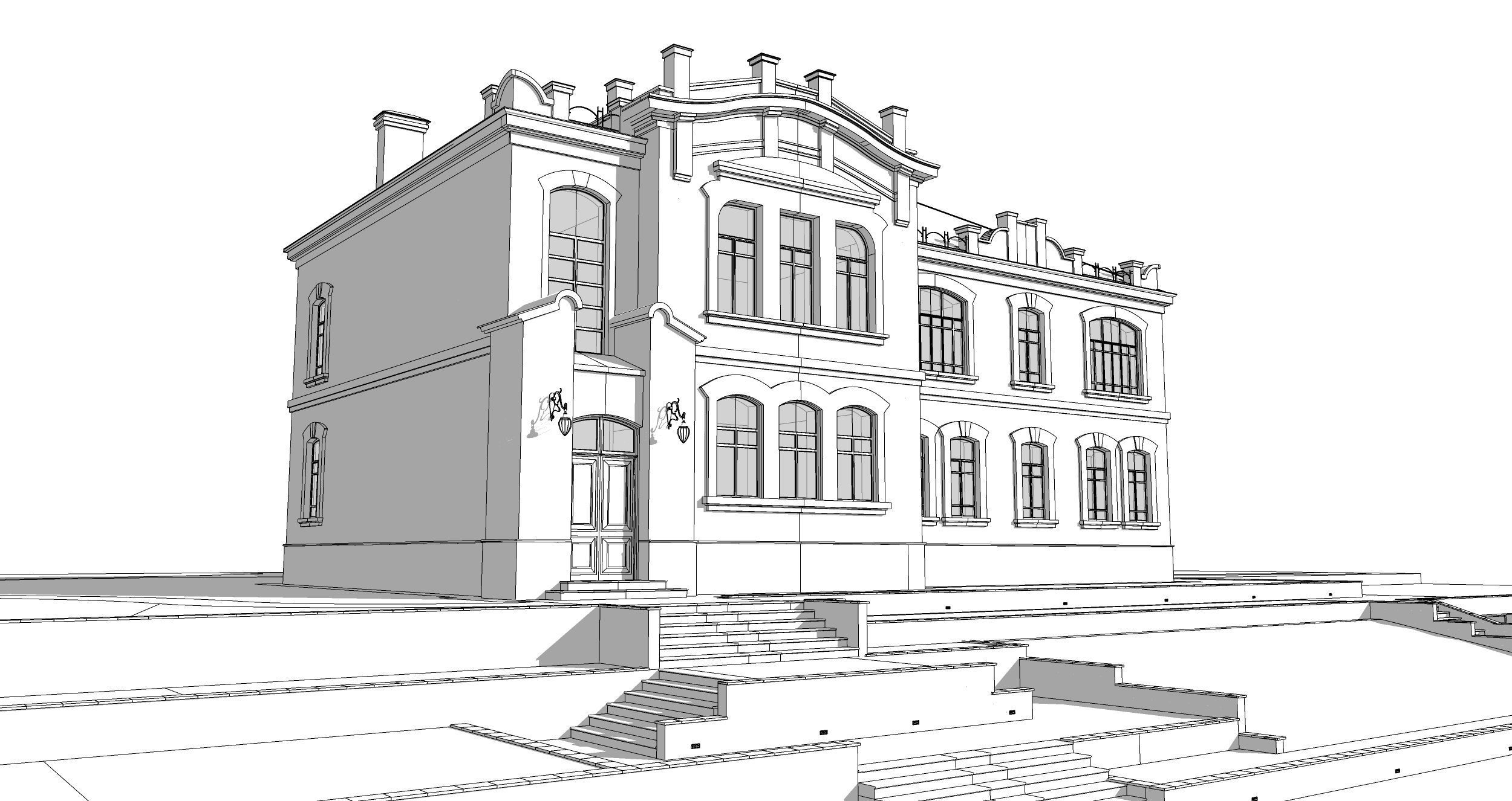 villa art nouveau moderne 3D model_1
