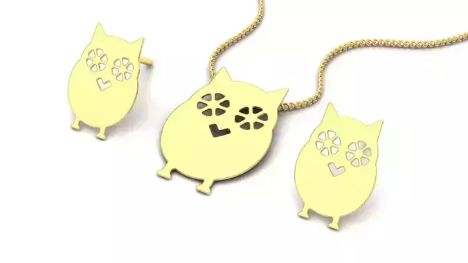 owl pendant-earrings set 