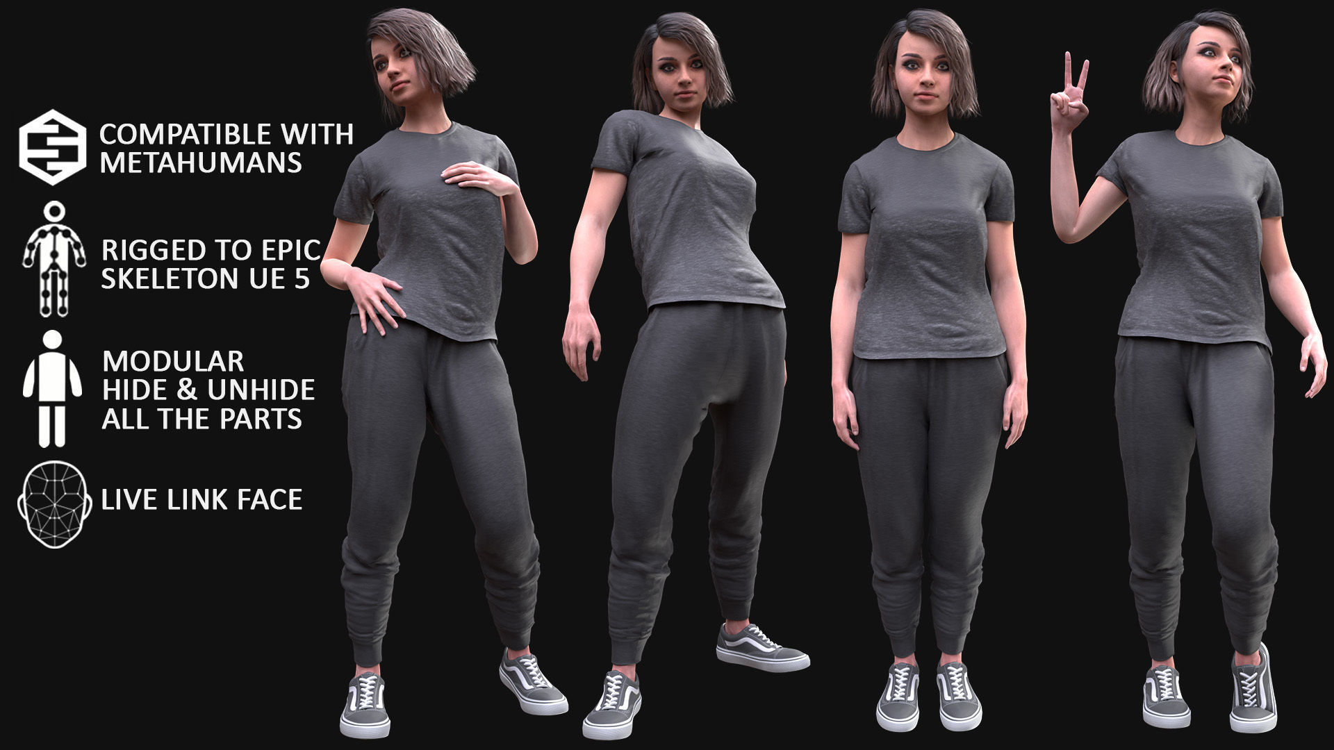 Woman - Sport Outfit 3 - Modular - Rigged Low-poly 3D model_3