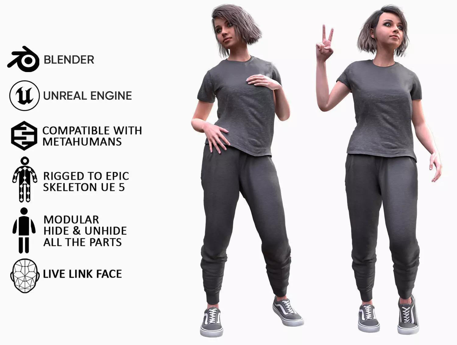 Woman - Sport Outfit 3 - Modular - Rigged Low-poly 3D model_0