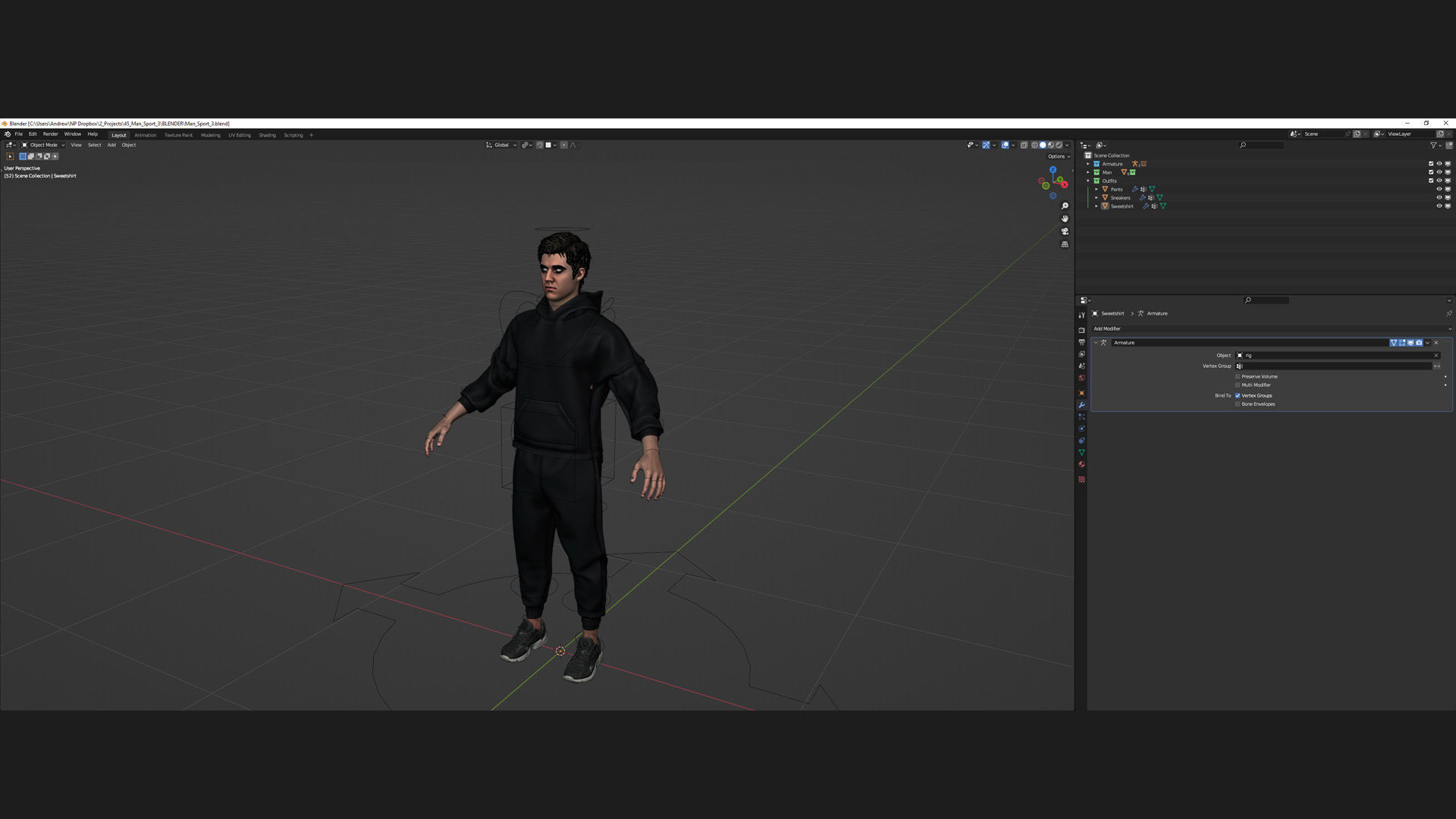 Man - Sport Outfit 3 - Modular - Rigged Low-poly 3D model_7