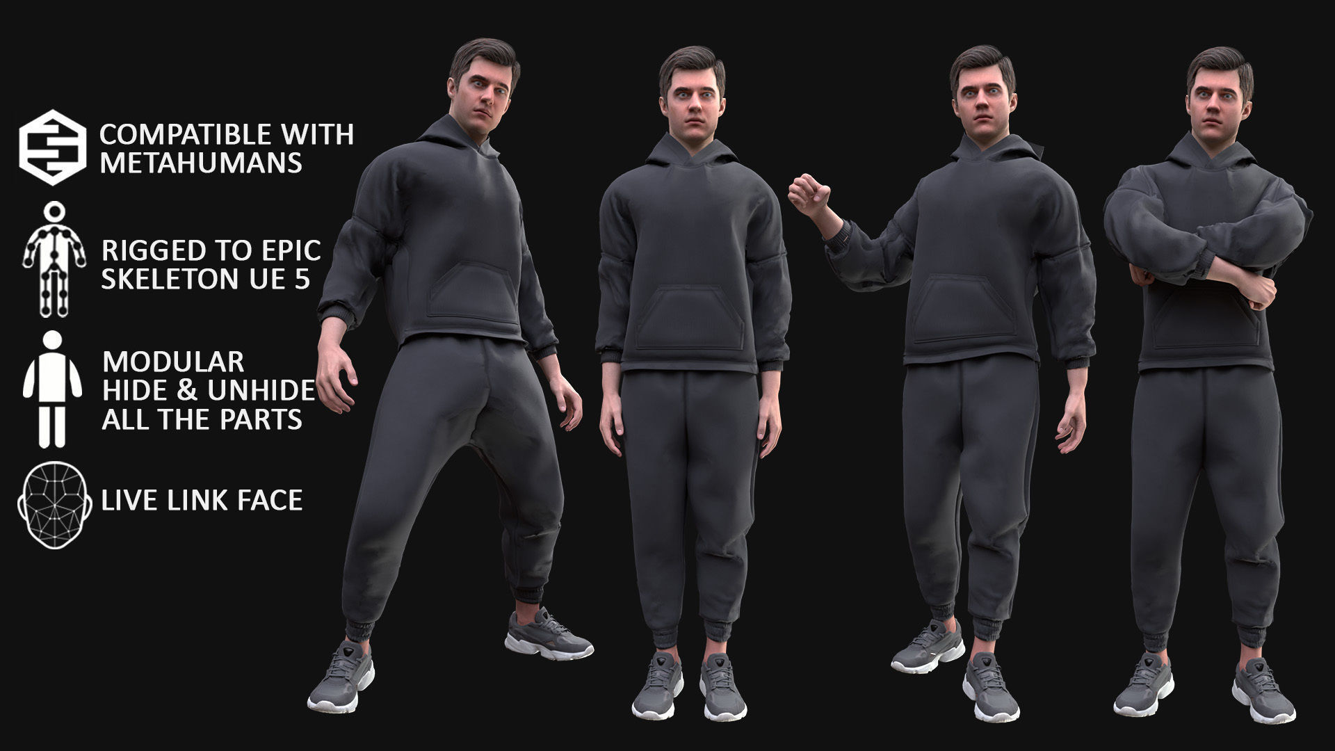 Man - Sport Outfit 3 - Modular - Rigged Low-poly 3D model_3