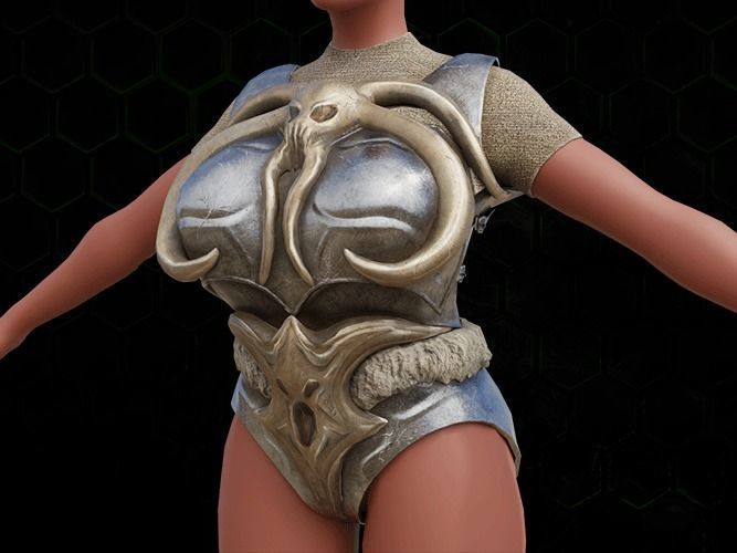 Breast Armor Octopus Viking Style gazukull female game and film Low-poly 3D model_1
