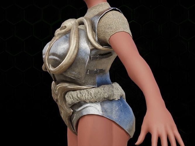 Breast Armor Octopus Viking Style gazukull female game and film Low-poly 3D model_2