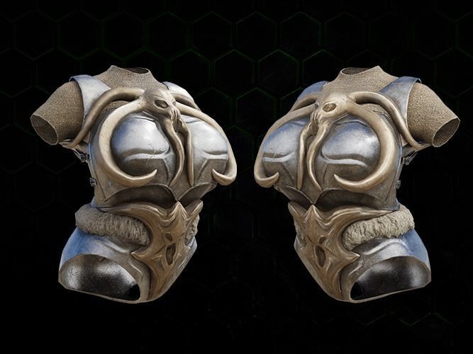 Breast Armor Octopus Viking Style gazukull female game and film Low-poly 3D model_4