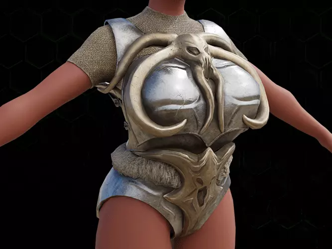 Breast Armor Octopus Viking Style gazukull female game and film Low-poly 3D model_0