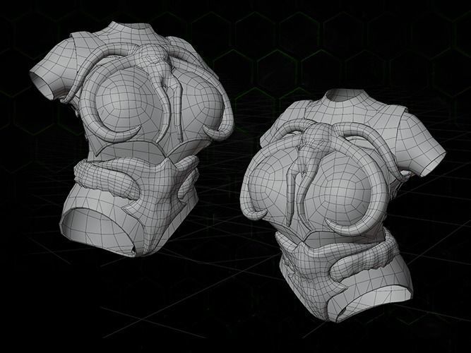 Breast Armor Octopus Viking Style gazukull female game and film Low-poly 3D model_6