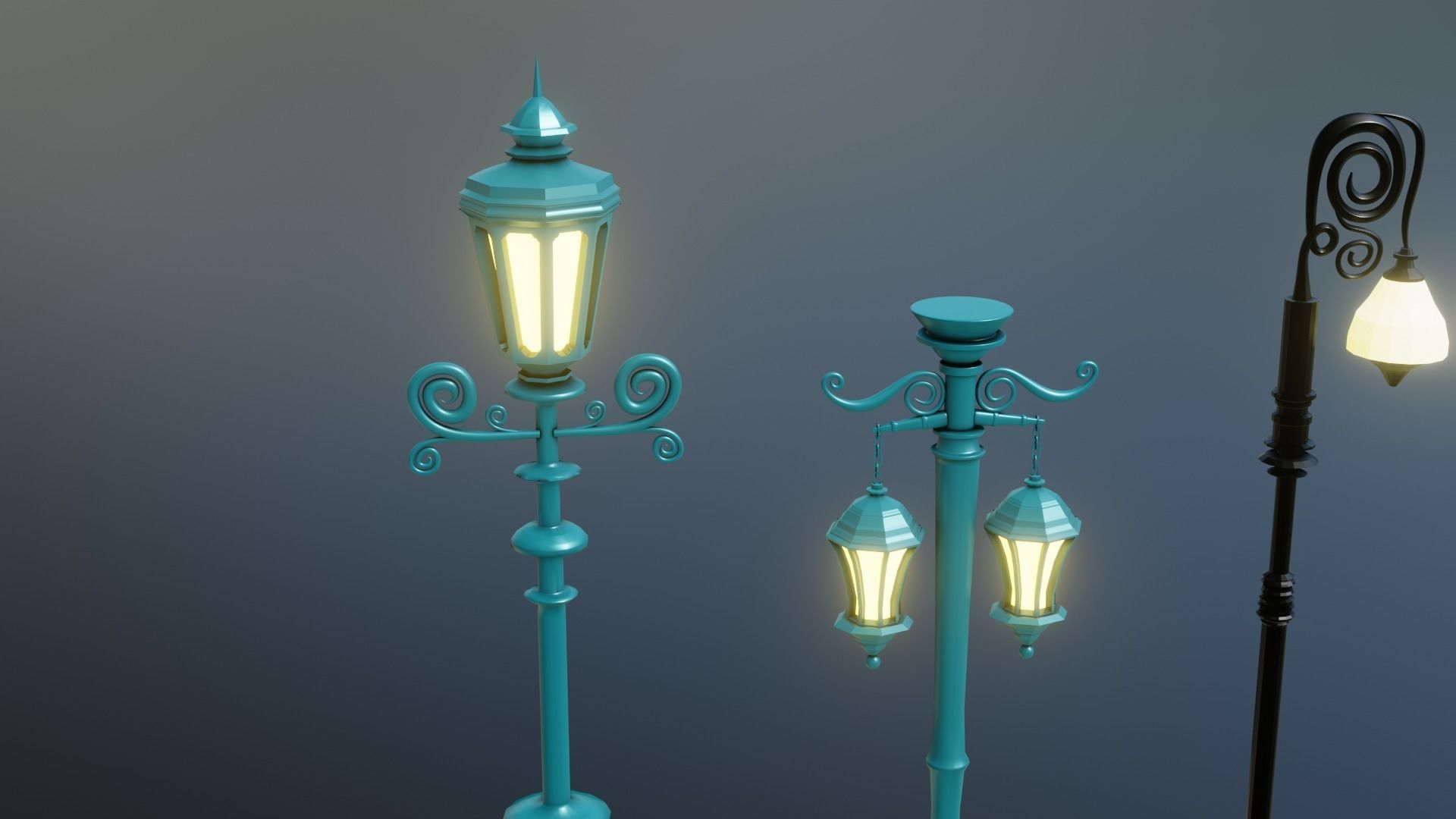 10 classic street light poles game assets Low-poly 3D model_7