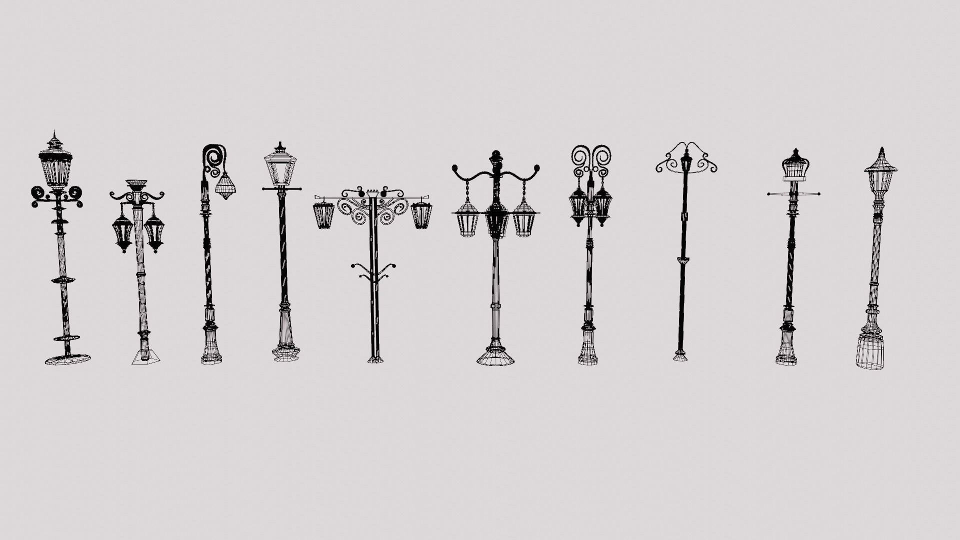10 classic street light poles game assets Low-poly 3D model_11