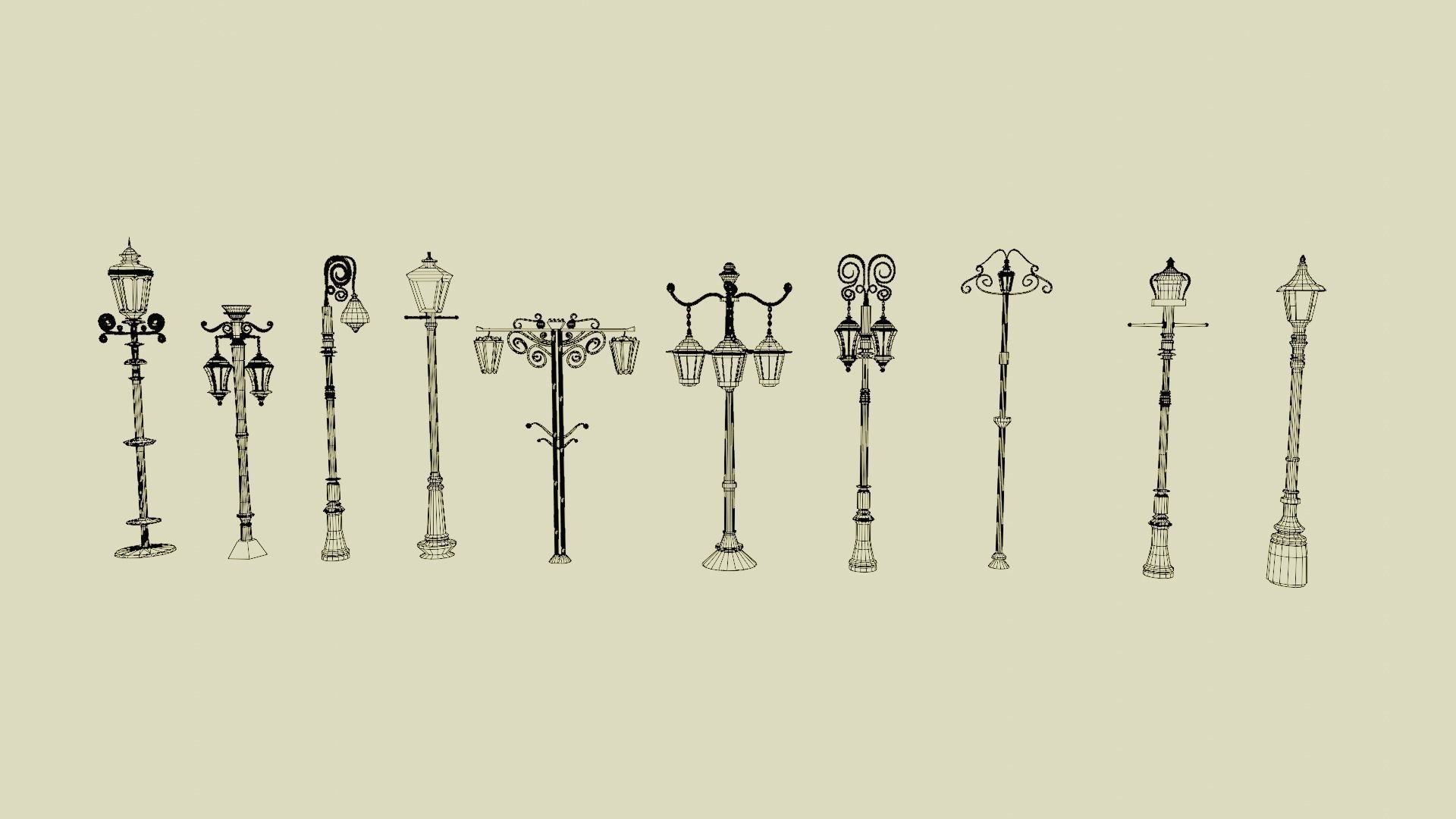 10 classic street light poles game assets Low-poly 3D model_10
