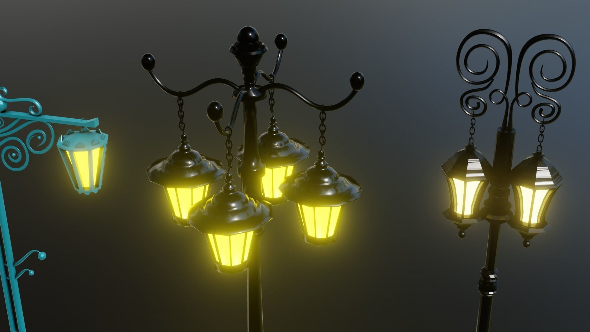 10 classic street light poles game assets Low-poly 3D model_5